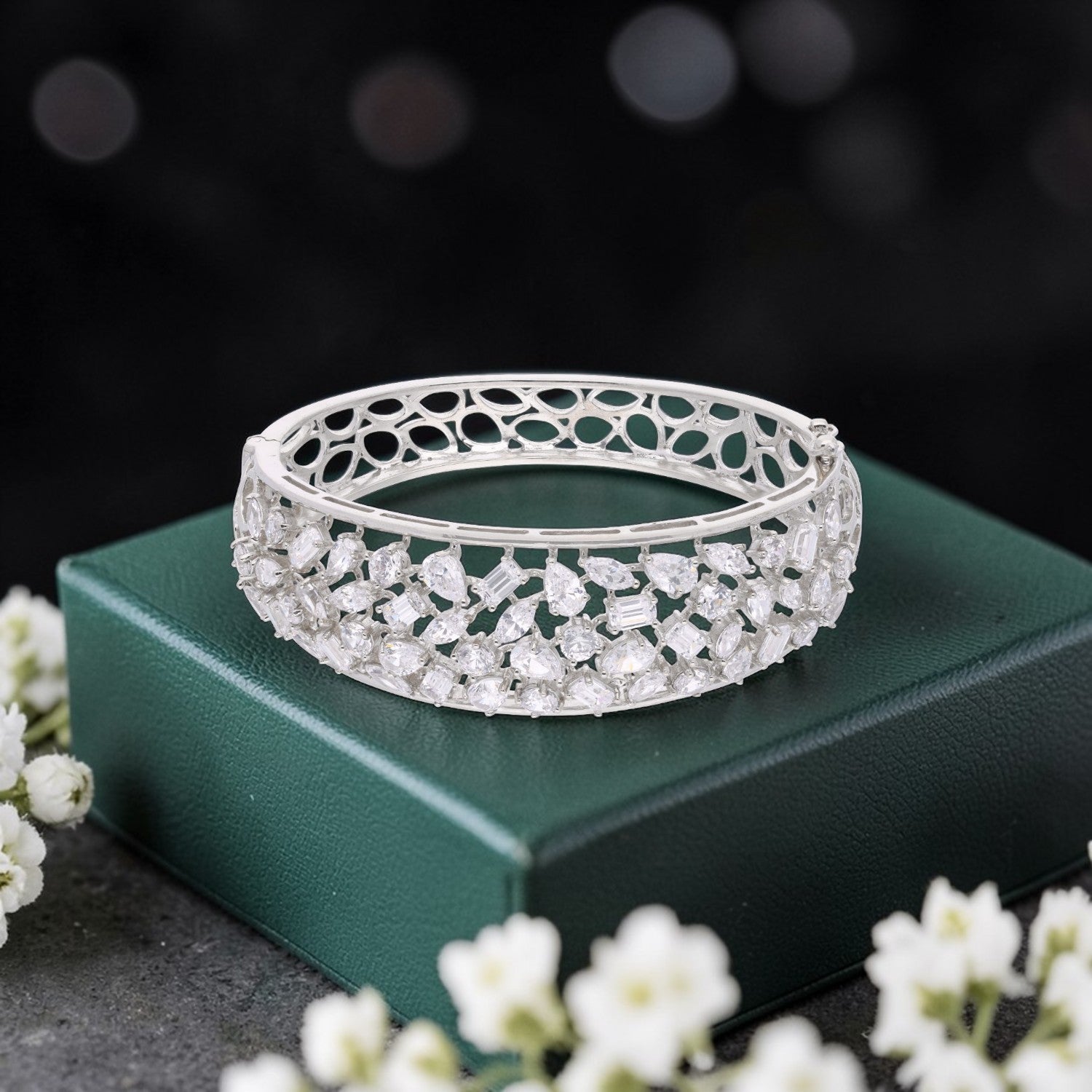Sterling Silver Cubic Zirconia Multi-Cut Openwork Bangle | SKU: 0005757107, 0005749737, 0005748273