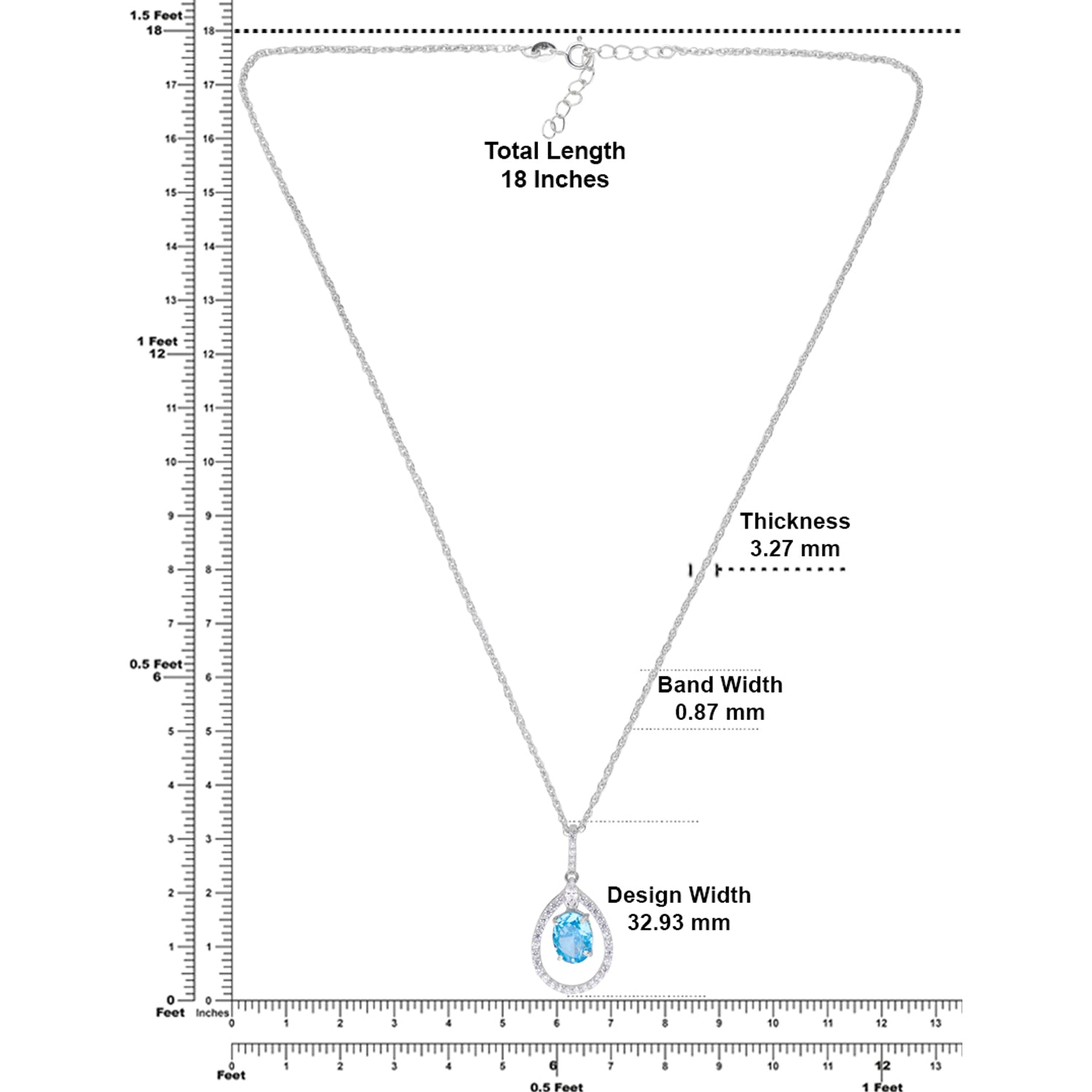 Sterling Silver Sky Blue CZ Teardrop Halo Pendant with Chain | SKU: 0005757114, 0022628190, 0005749782