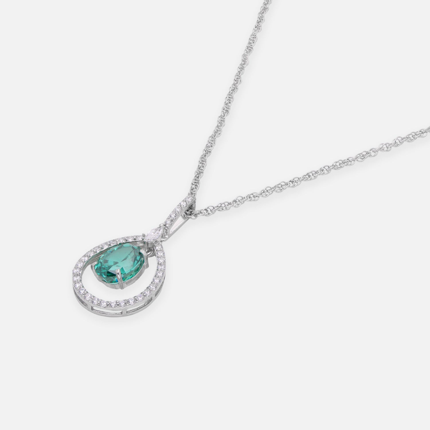 Sterling Silver Green CZ Teardrop Halo Pendant with Chain | SKU: 0005757121, 0005749799, 0005749775