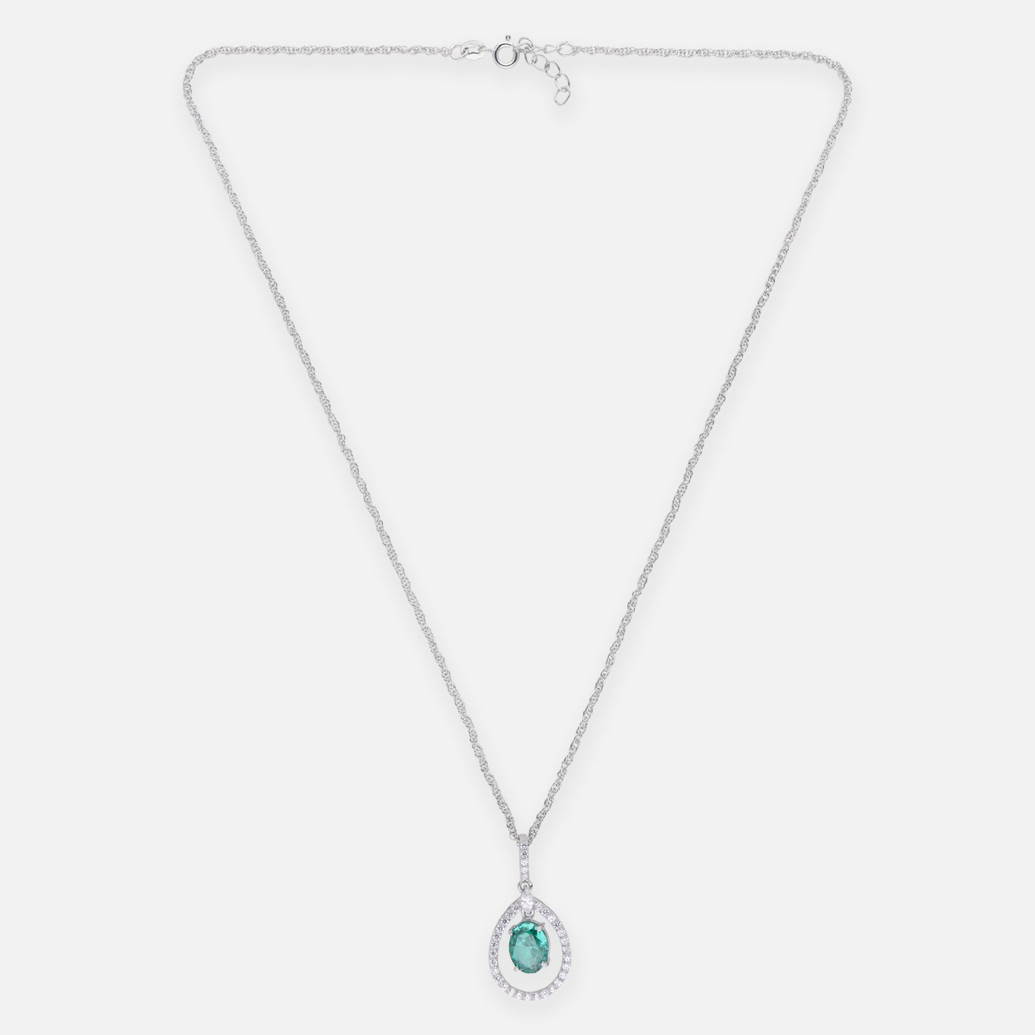 Sterling Silver Green CZ Teardrop Halo Pendant with Chain | SKU: 0005757121, 0005749799, 0005749775