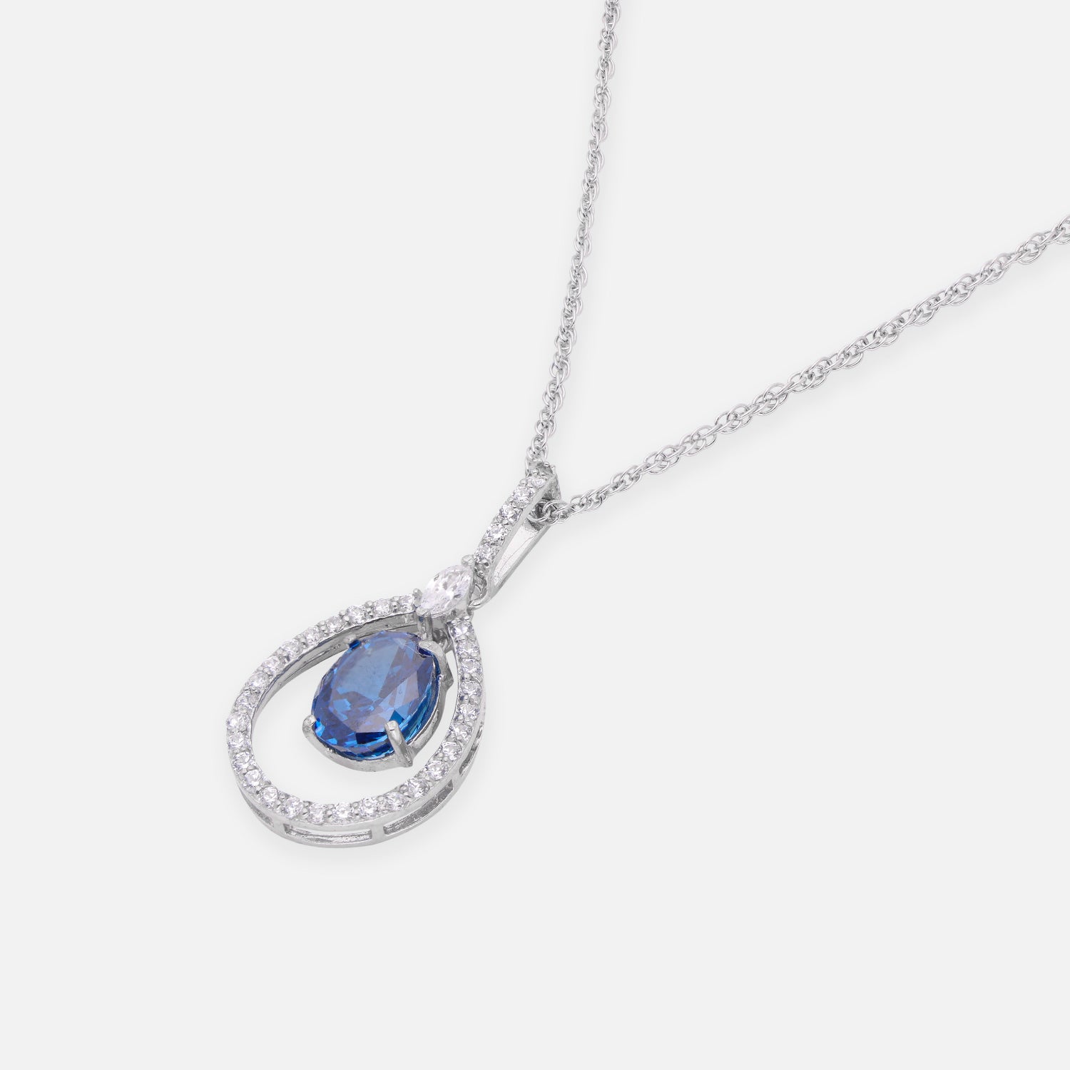 Sterling Silver Green CZ Teardrop Halo Pendant with Chain | SKU: 0005757145, 0005749744, 0005749805