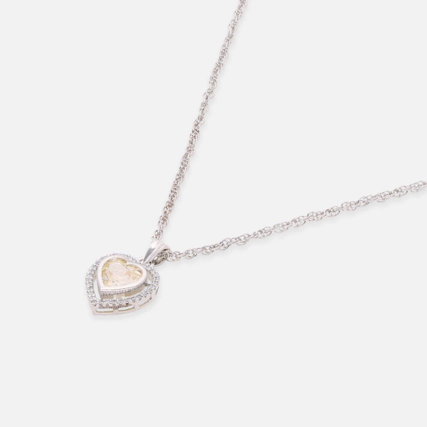 Sterling Silver Yellow CZ Double Halo Heart Pendant with Chain | SKU: 0005757350, 0005757497, 0005749973