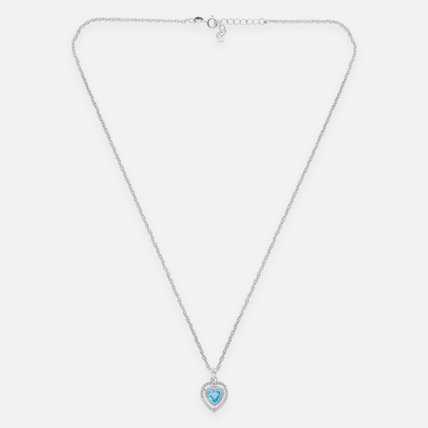 Sterling Silver Sky Blue CZ Double Halo Heart Pendant with Chain | SKU: 0005757374, 0005750016, 0022628411, 0005757473