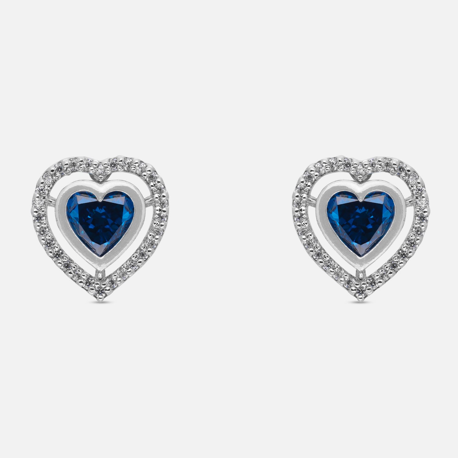Sterling Silver Blue Heart Cubic Zirconia Halo Stud Earrings | SKU: 0005757404, 0005757428, 0022628367, 0005750047