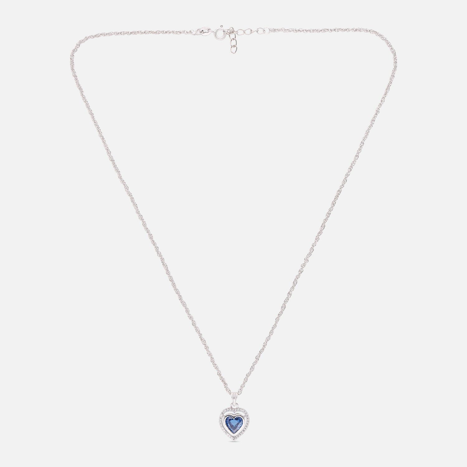 Sterling Silver Blue CZ Double Halo Heart Pendant with Chain | SKU: 0005757411, 0005757398, 0022628350
