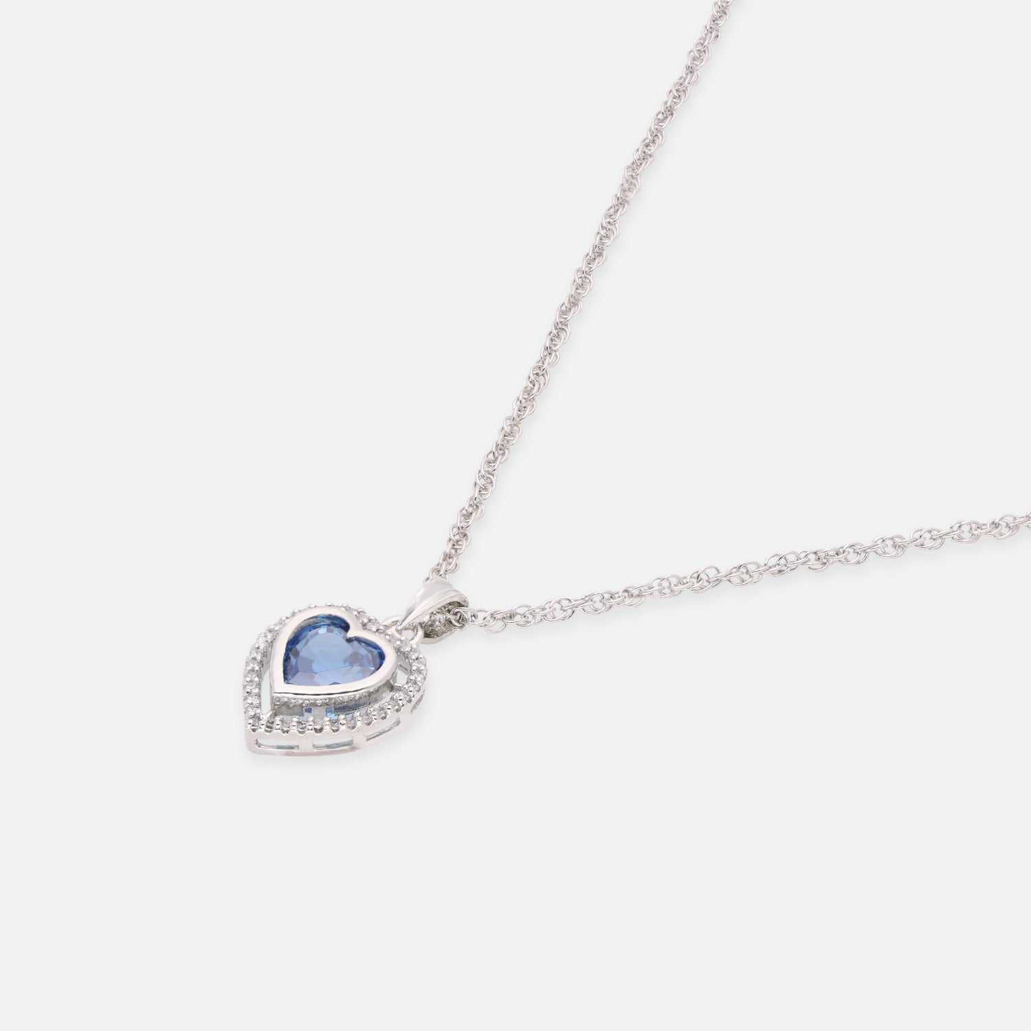 Sterling Silver Blue CZ Double Halo Heart Pendant with Chain | SKU: 0005757411, 0005757398, 0022628350