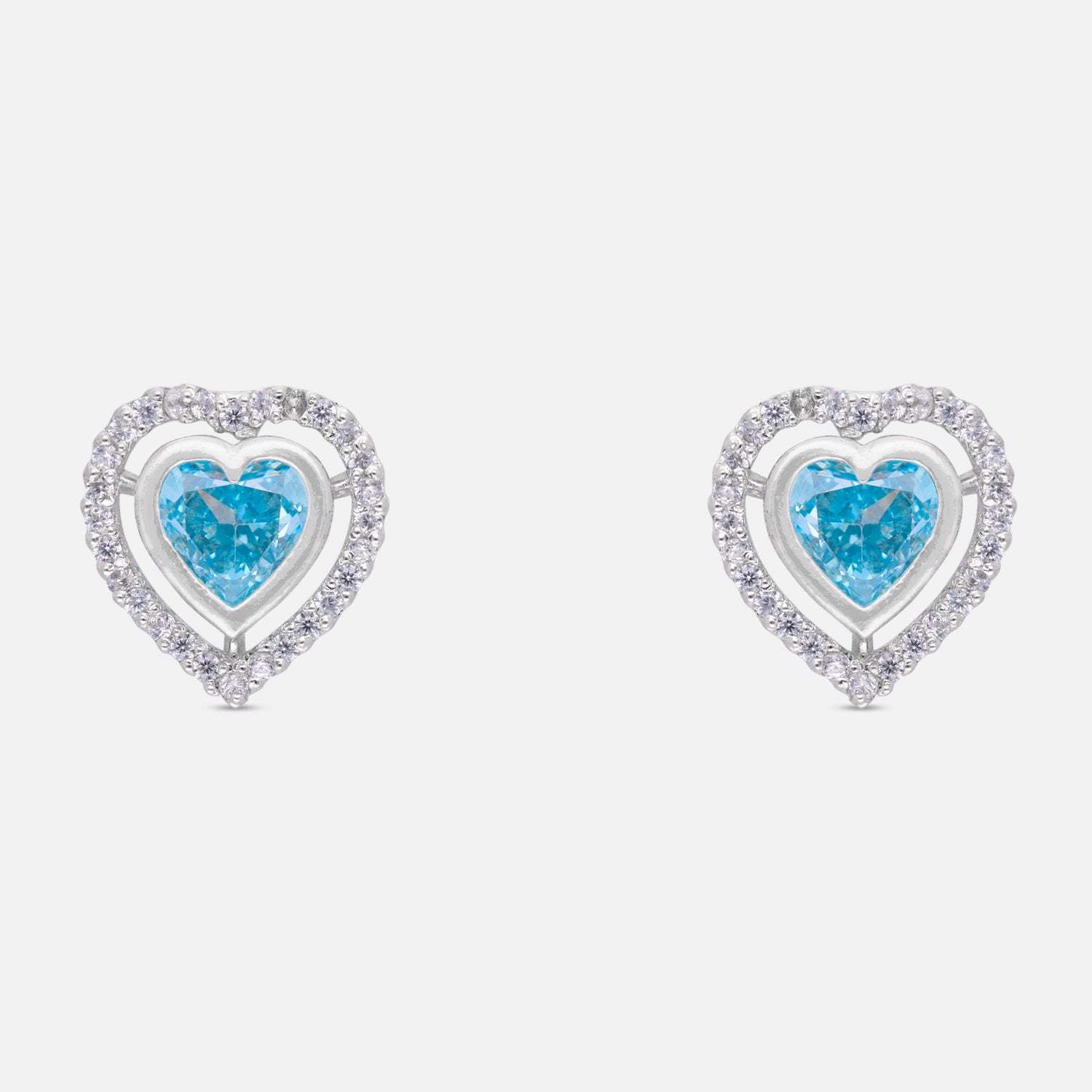 Sterling Silver Sky Blue Heart Cubic Zirconia Halo Stud Earrings | SKU: 0005757480, 0005757381, 0022628428, 0005750023