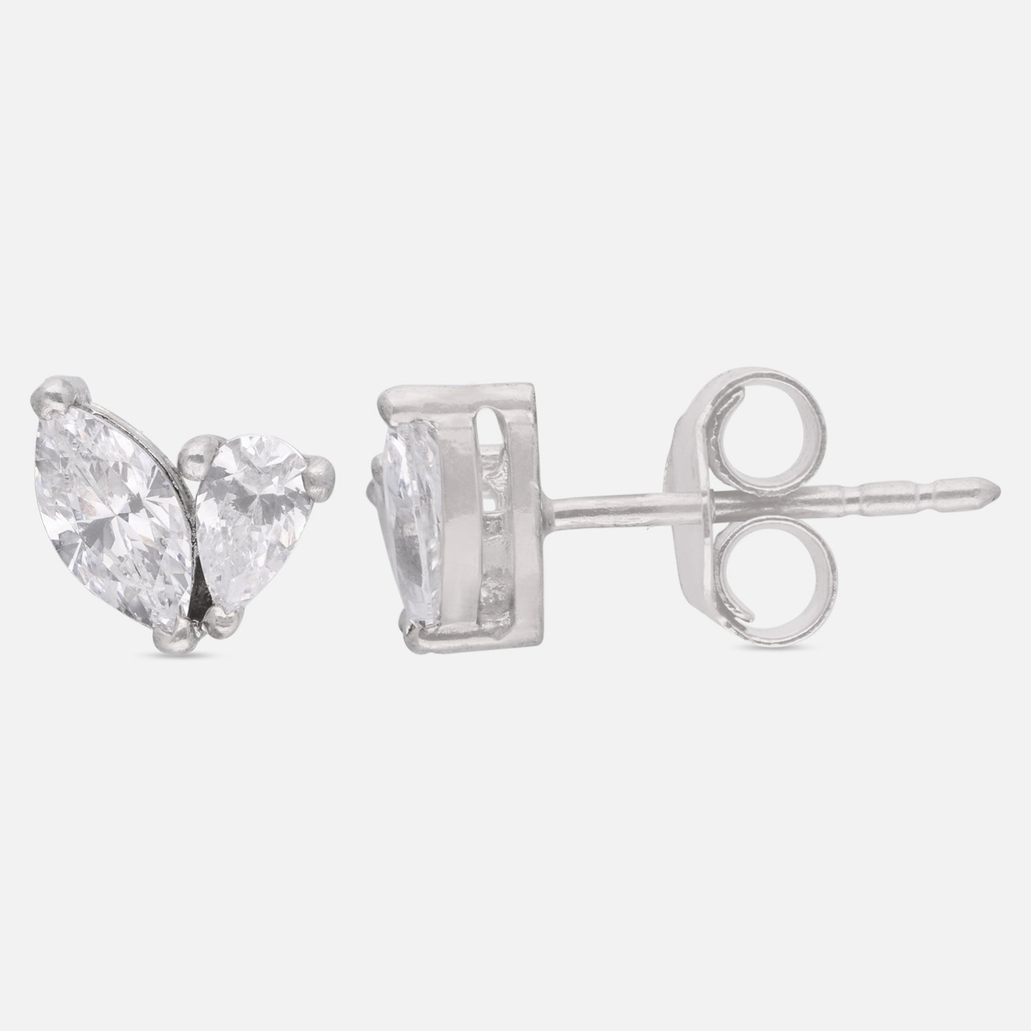 Dual Pear Cut Cubic Zirconia Stud Earrings in Sterling Silver | SKU: 0005757527, 0005750061, 0022628442