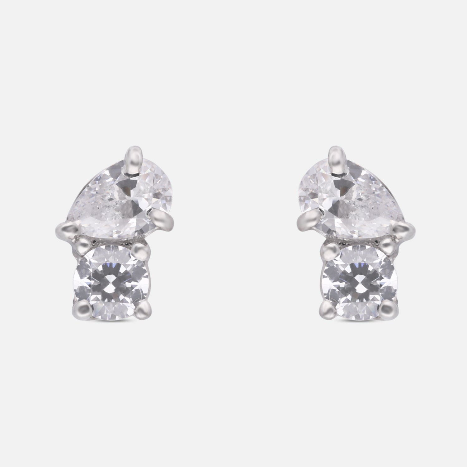 Pear & Round Duo Cubic Zirconia Stud Earrings in Sterling Silver | SKU: 0005757534, 0022628459, 0005750078