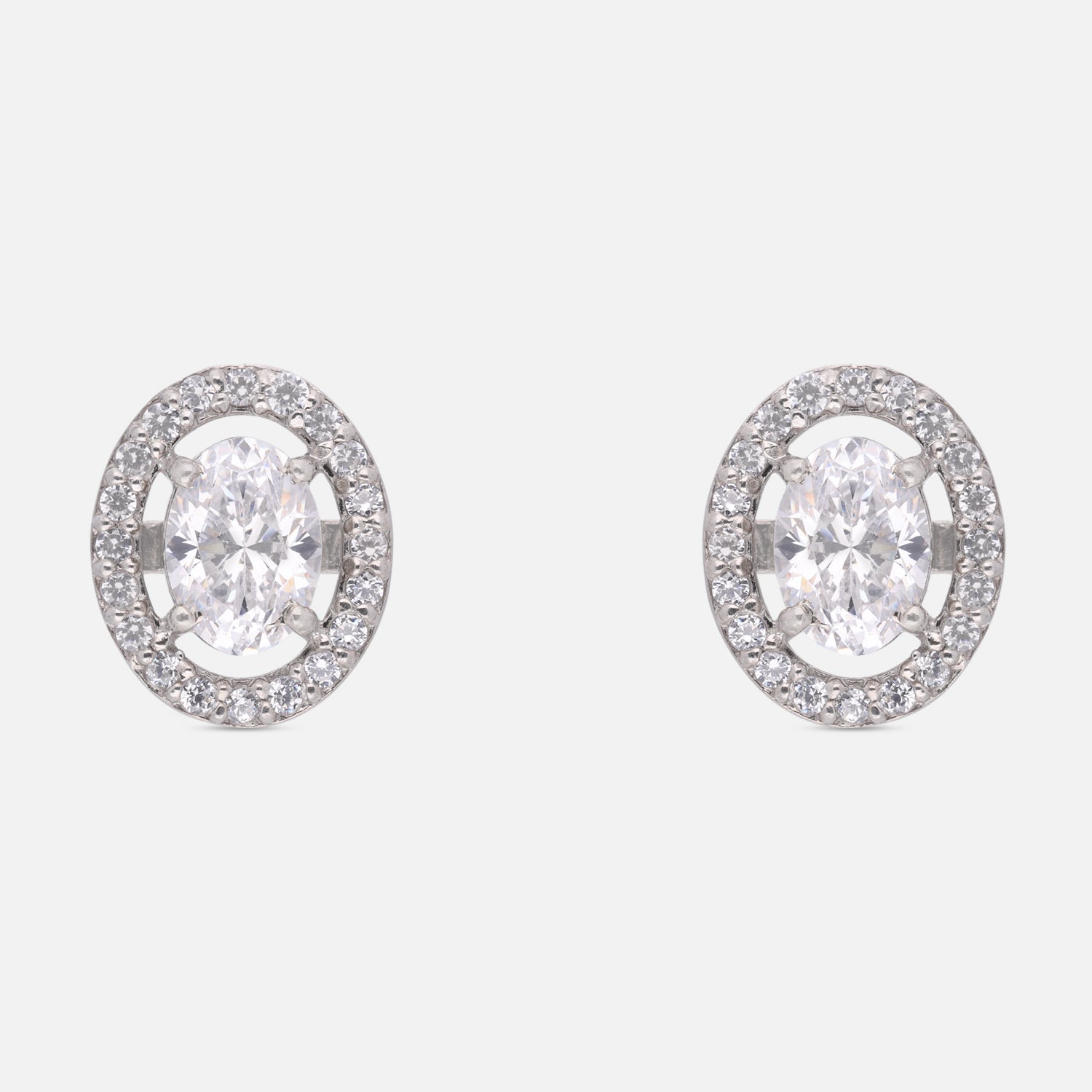 Sterling Silver Oval Cubic Zirconia Halo Stud Earrings | SKU: 0005757565