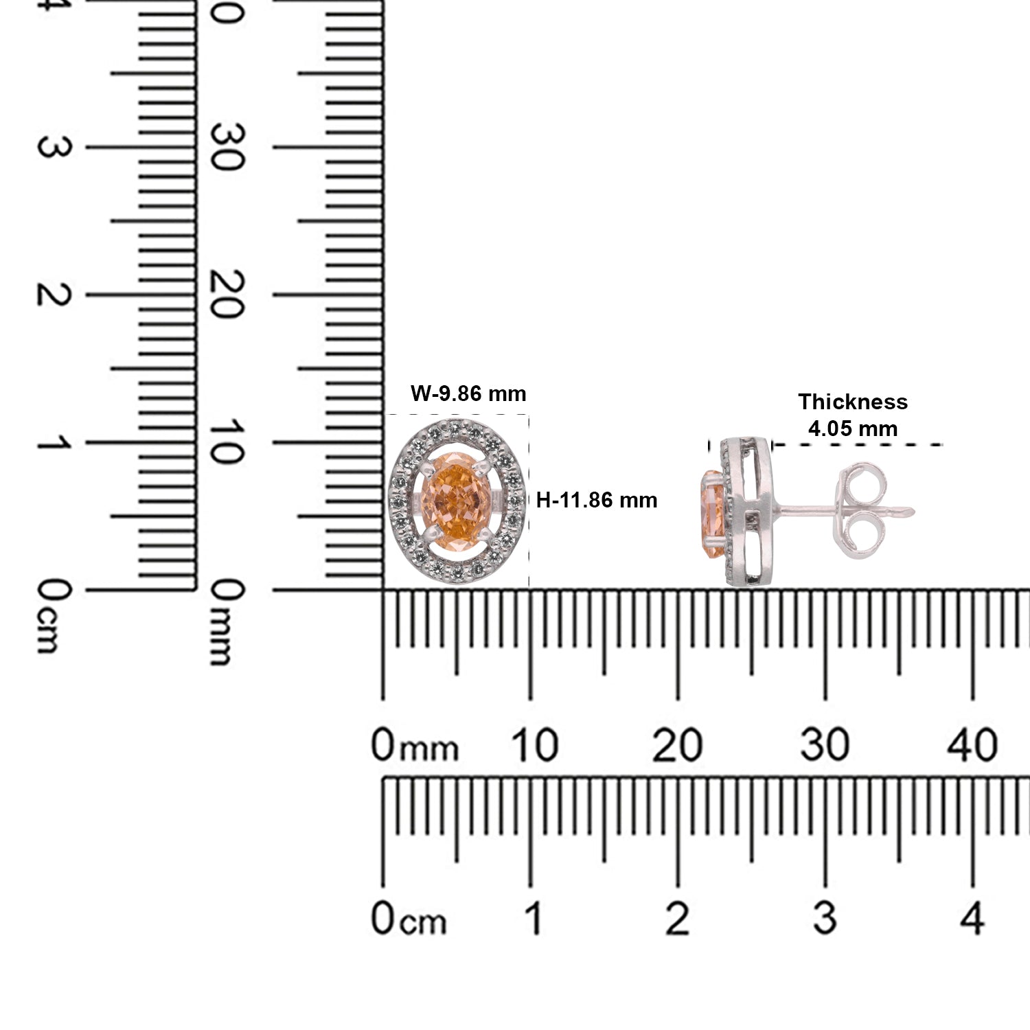 Peach Oval Halo Cubic Zirconia Stud Earrings in Sterling Silver | SKU: 0005757572