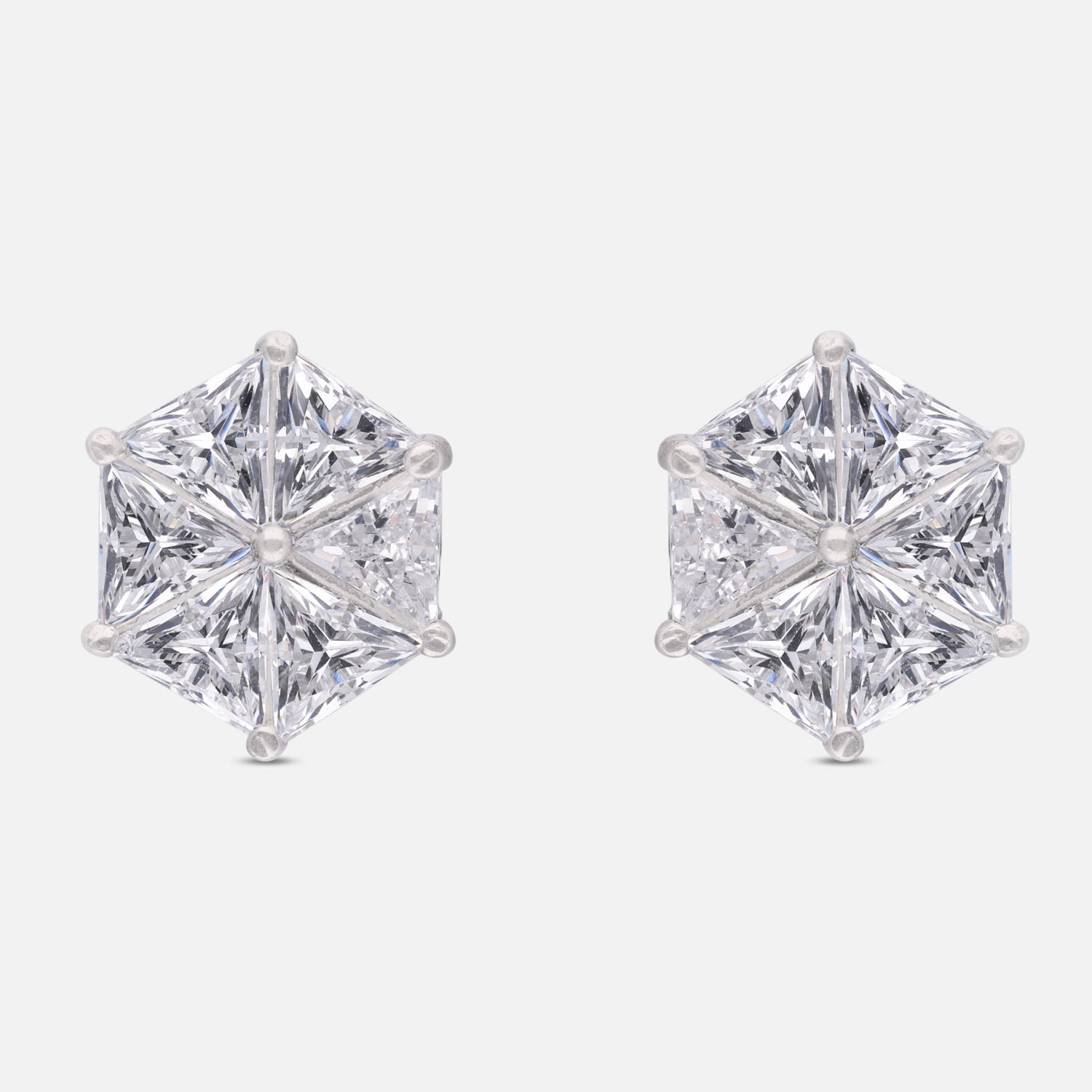 Geometric Starburst Cubic Zirconia Stud Earrings in Sterling Silver | SKU: 0005757602, 0005750153, 0005750160