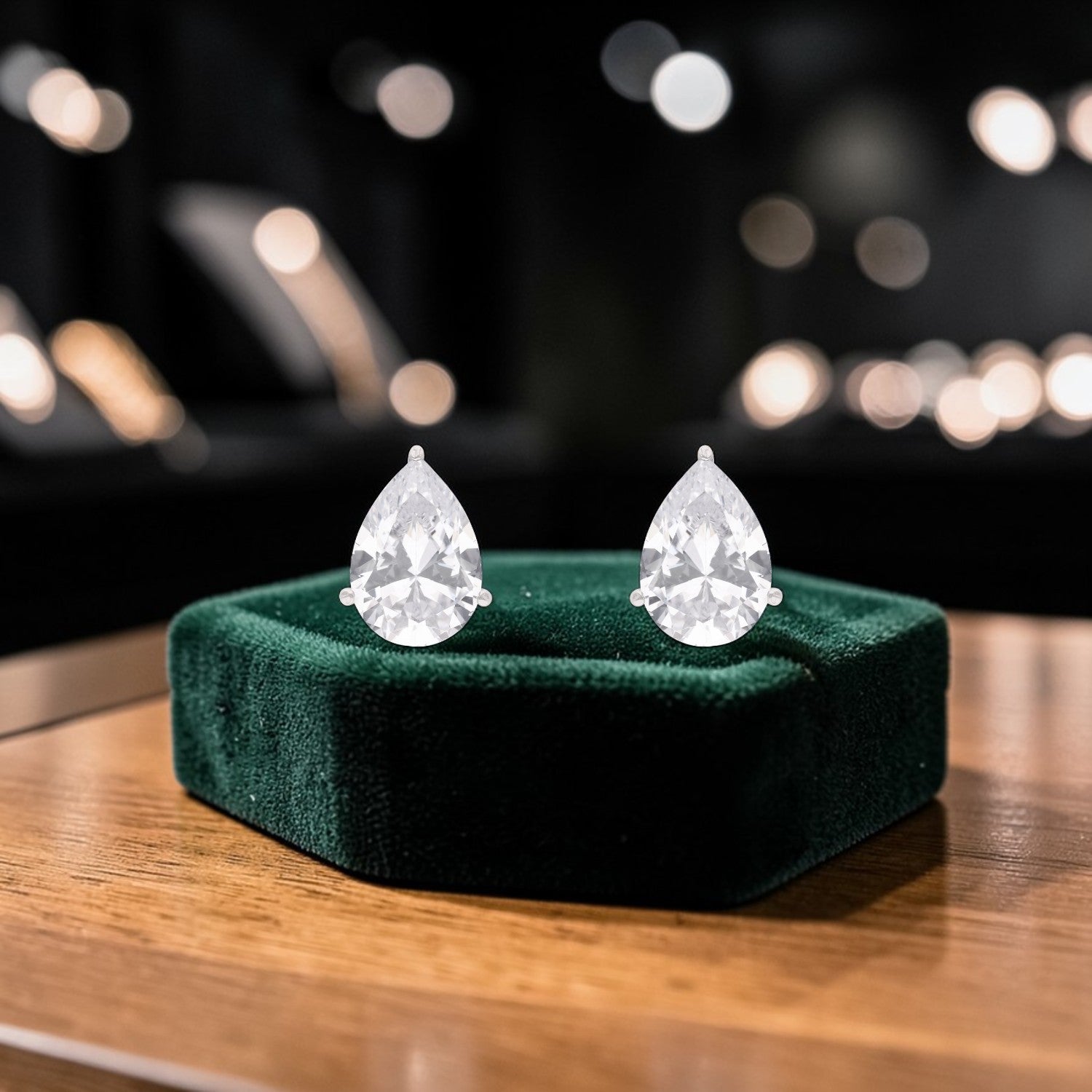 Pear Cut Cubic Zirconia Solitaire Stud Earrings in Sterling Silver | SKU: 0005757626, 0005750177, 0022628565