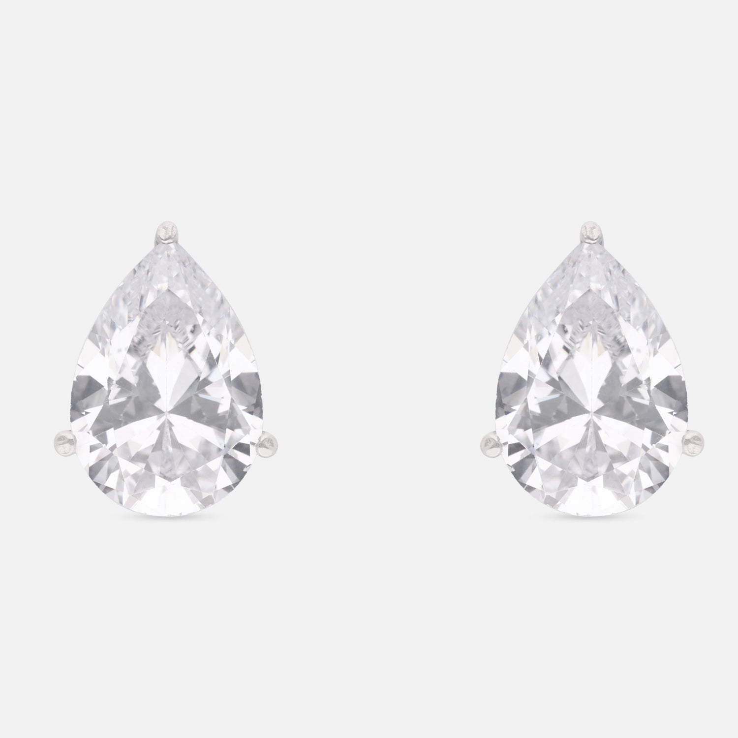 Pear Cut Cubic Zirconia Solitaire Stud Earrings in Sterling Silver | SKU: 0005757626, 0005750177, 0022628565