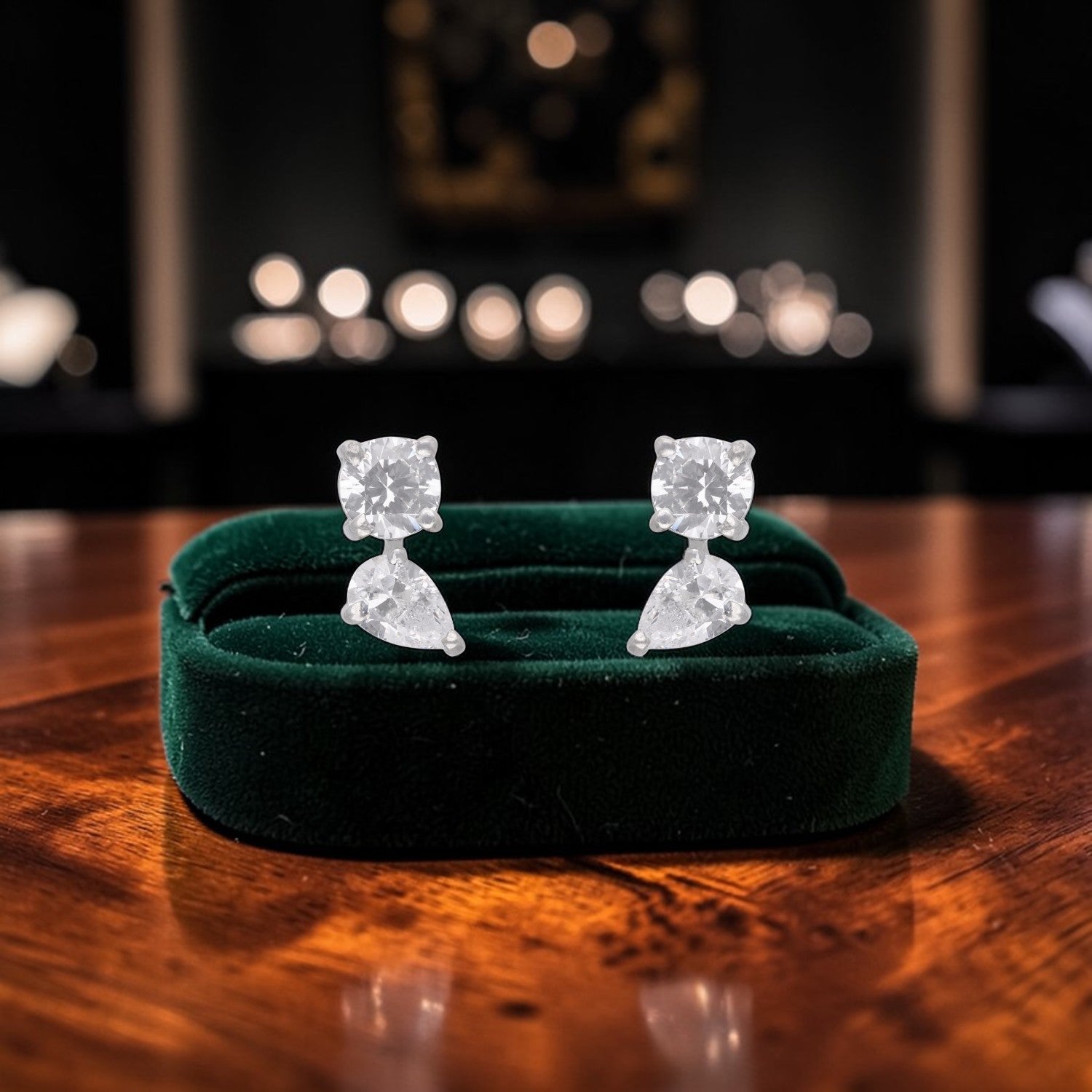 Round & Pear Cut Cubic Zirconia Drop Stud Earrings in Sterling Silver | SKU: 0005757657, 0022628572, 0005757664