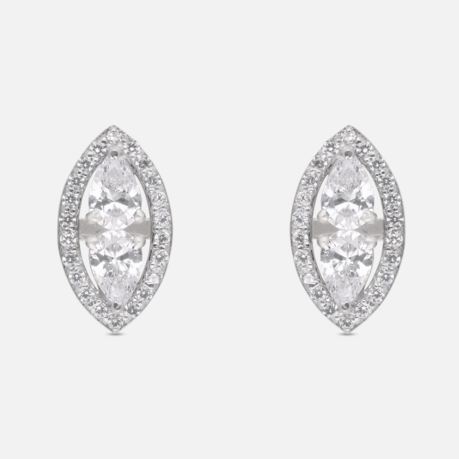 Marquise Halo Cubic Zirconia Stud Earrings in Sterling Silver | SKU: 0005757671, 0005750191, 0022628589