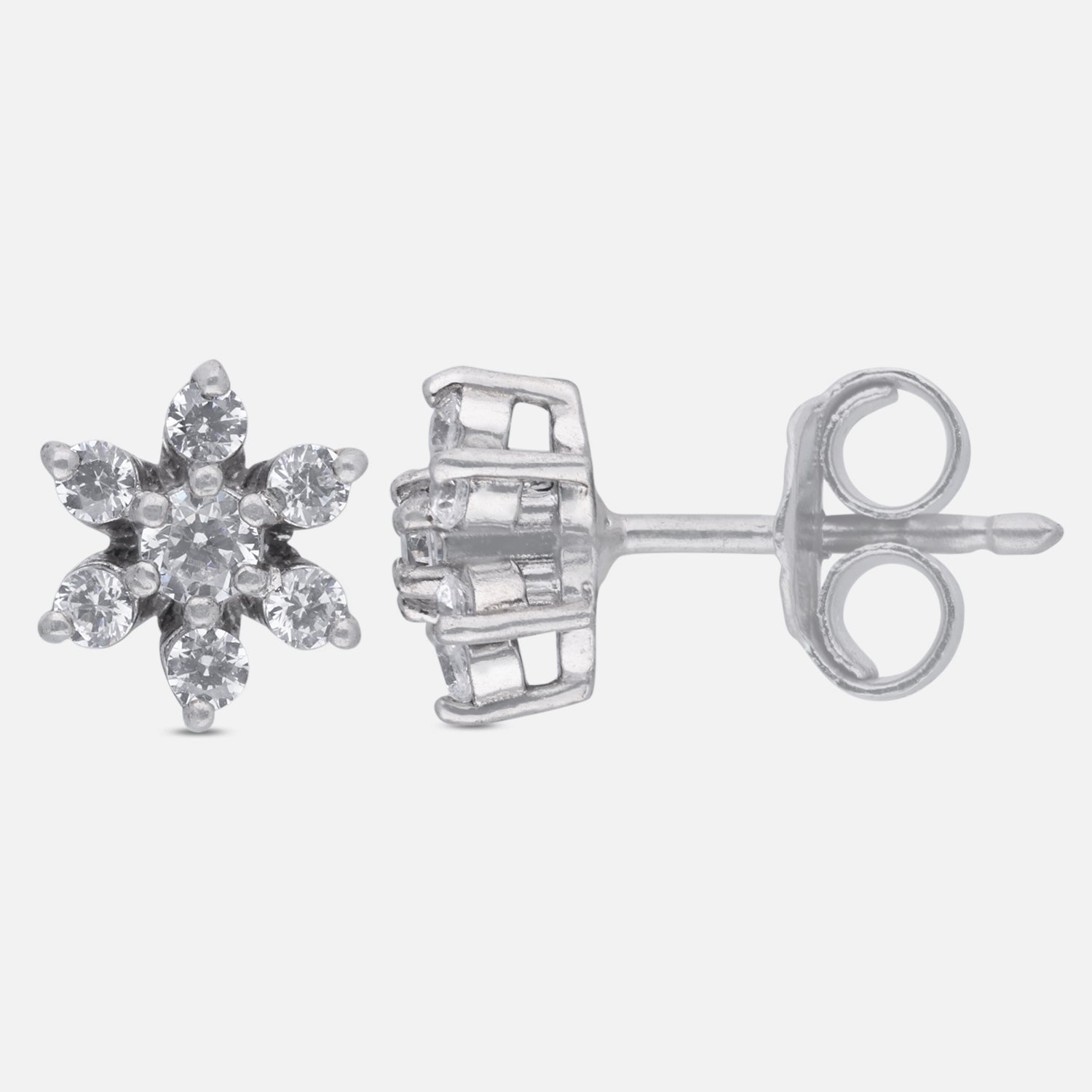 Floral Cluster Cubic Zirconia Stud Earrings in Sterling Silver | SKU: 0005757695, 0005750238, 0005750221