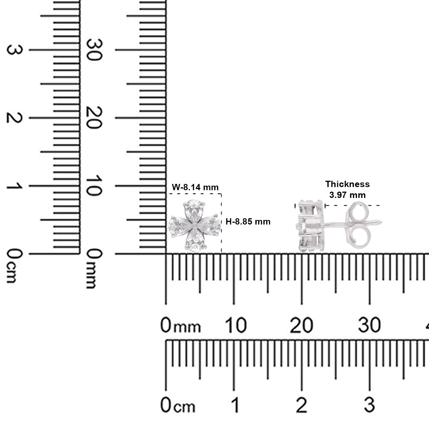 Pear Cut Floral Cubic Zirconia Stud Earrings in Sterling Silver | SKU: 0005757756, 0005750290, 0022628749