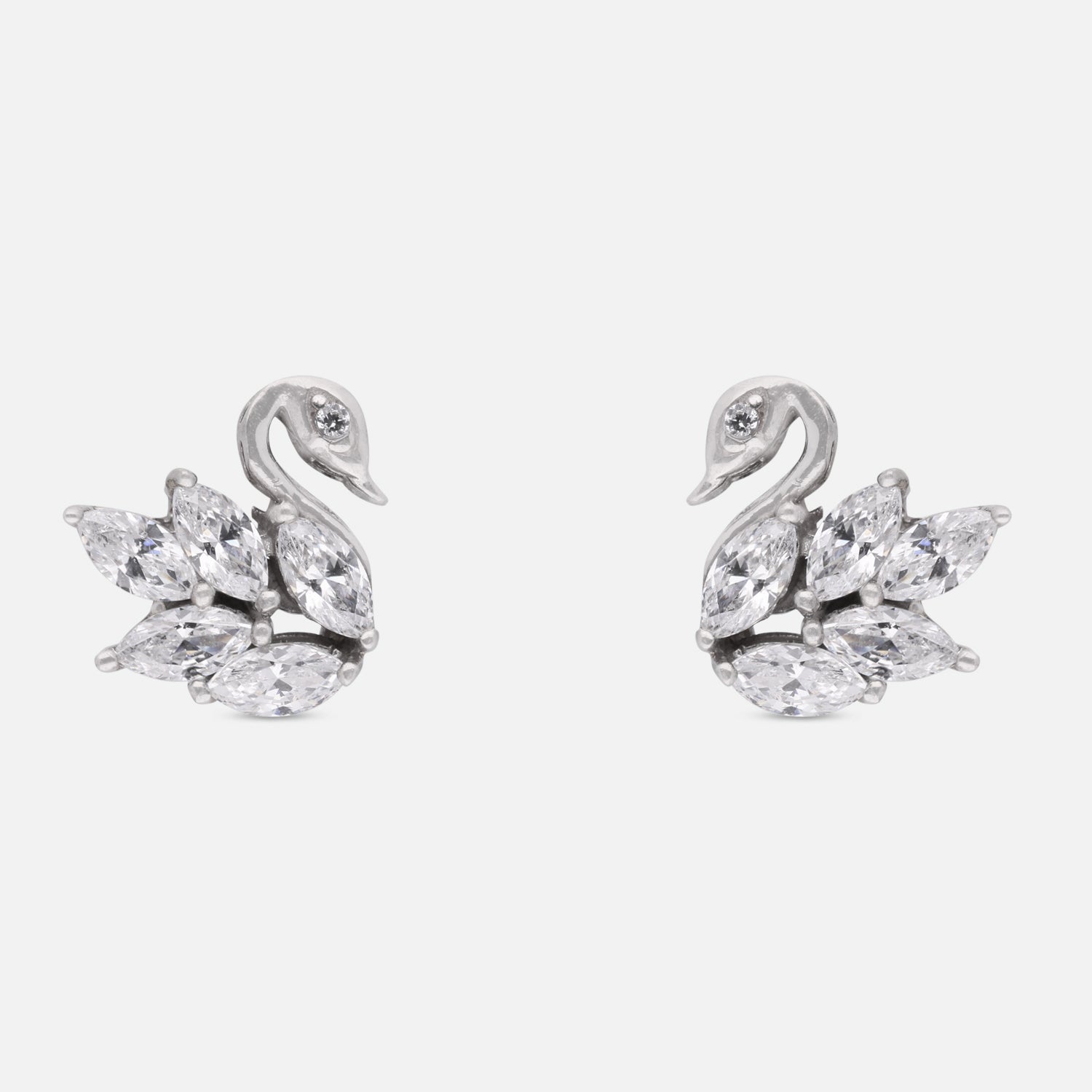 Swan Motif Marquise Cubic Zirconia Stud Earrings in Sterling Silver | SKU: 0005757763, 0022628756, 0005750306
