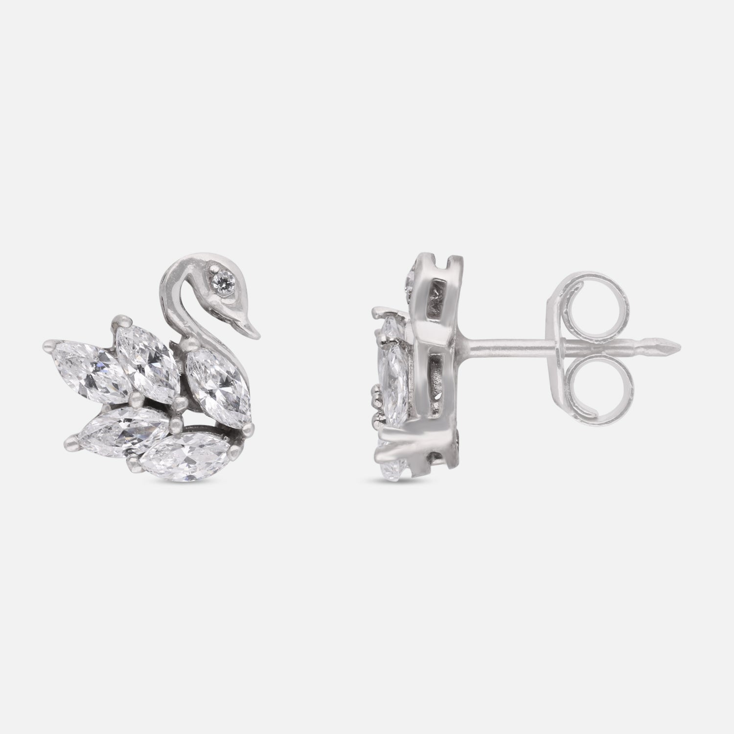 Swan Motif Marquise Cubic Zirconia Stud Earrings in Sterling Silver | SKU: 0005757763, 0022628756, 0005750306