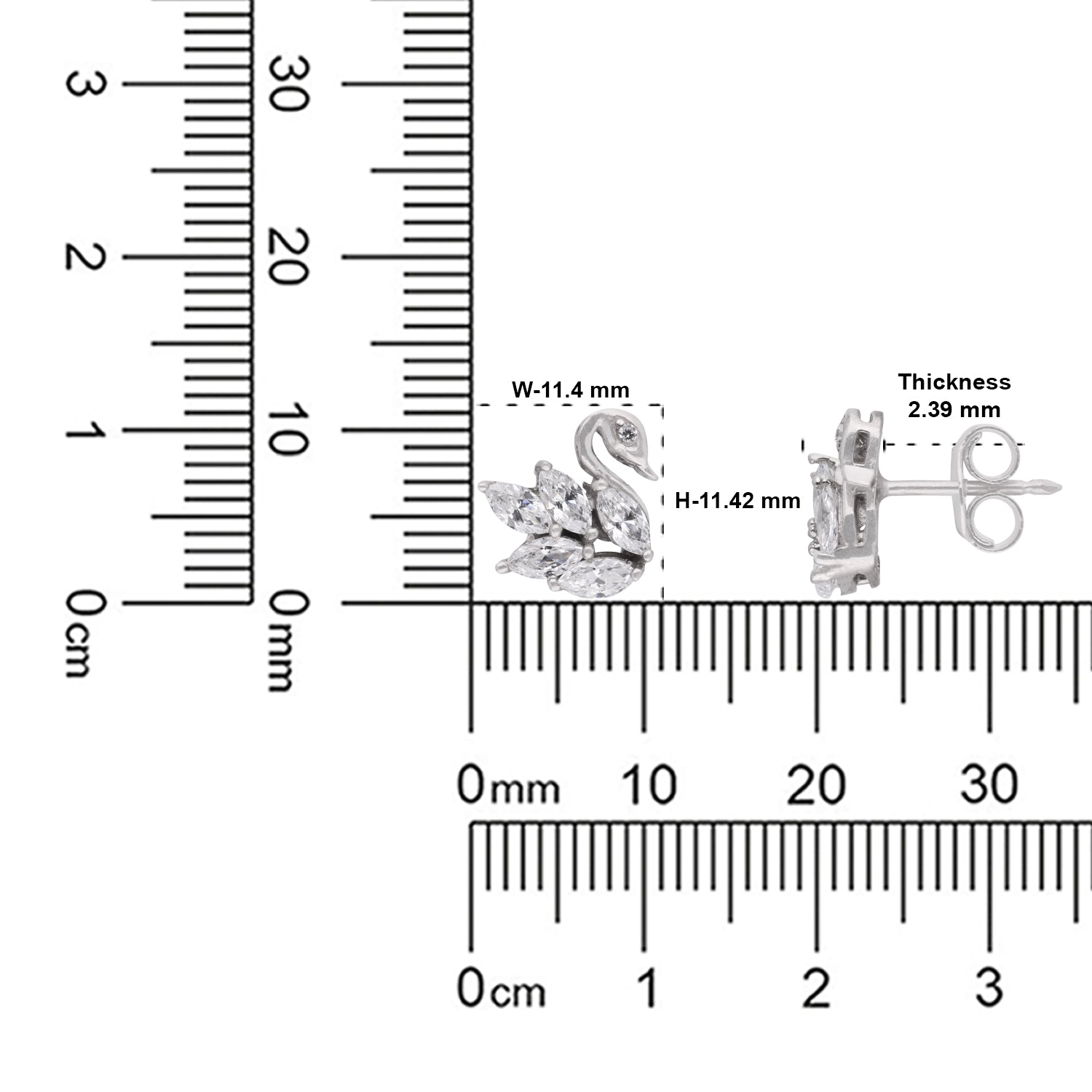 Swan Motif Marquise Cubic Zirconia Stud Earrings in Sterling Silver | SKU: 0005757763, 0022628756, 0005750306