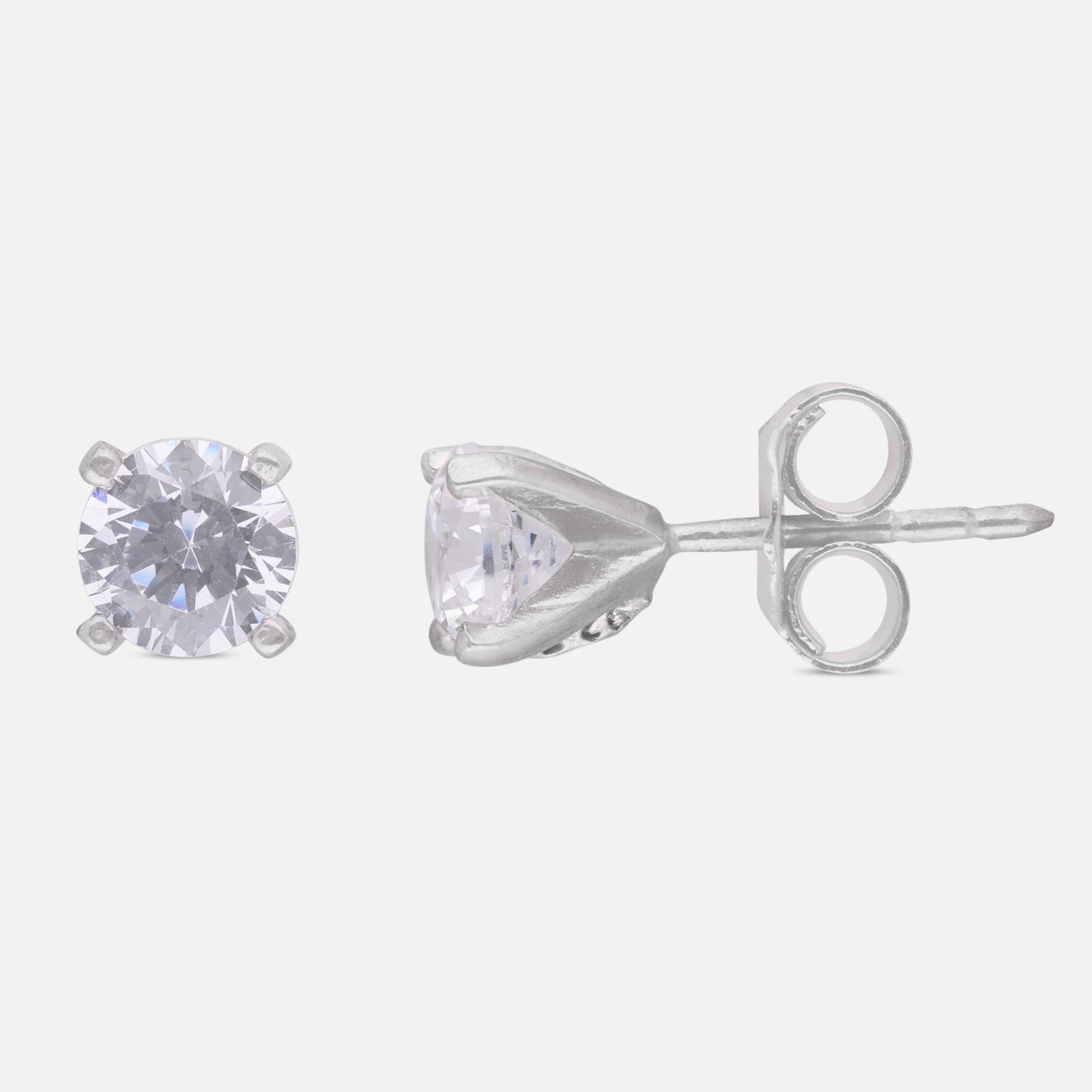 Classic Round Cut Cubic Zirconia Solitaire Stud Earrings in Sterling Silver | SKU: 0005757770, 0005750320, 0005750337, 0022628688, 0005750252, 0022628671