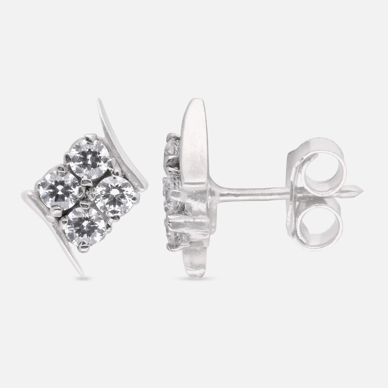 Floral Cluster Cubic Zirconia Stud Earrings in Sterling Silver | SKU: 0005757800, 0005750382, 0022628800