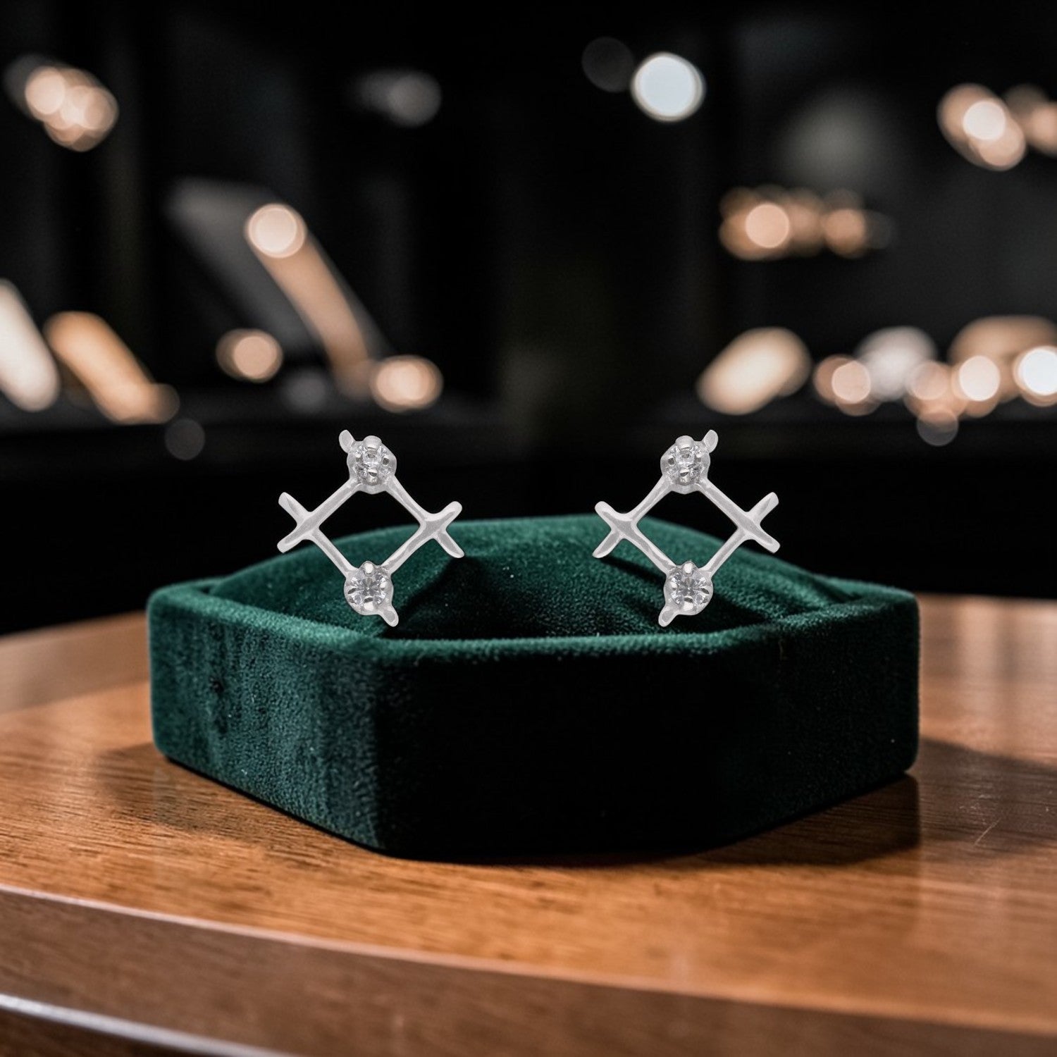 Minimalist Open Diamond Frame Cubic Zirconia Stud Earrings in Sterling Silver | SKU: 0005757817, 0022628817, 0005750399