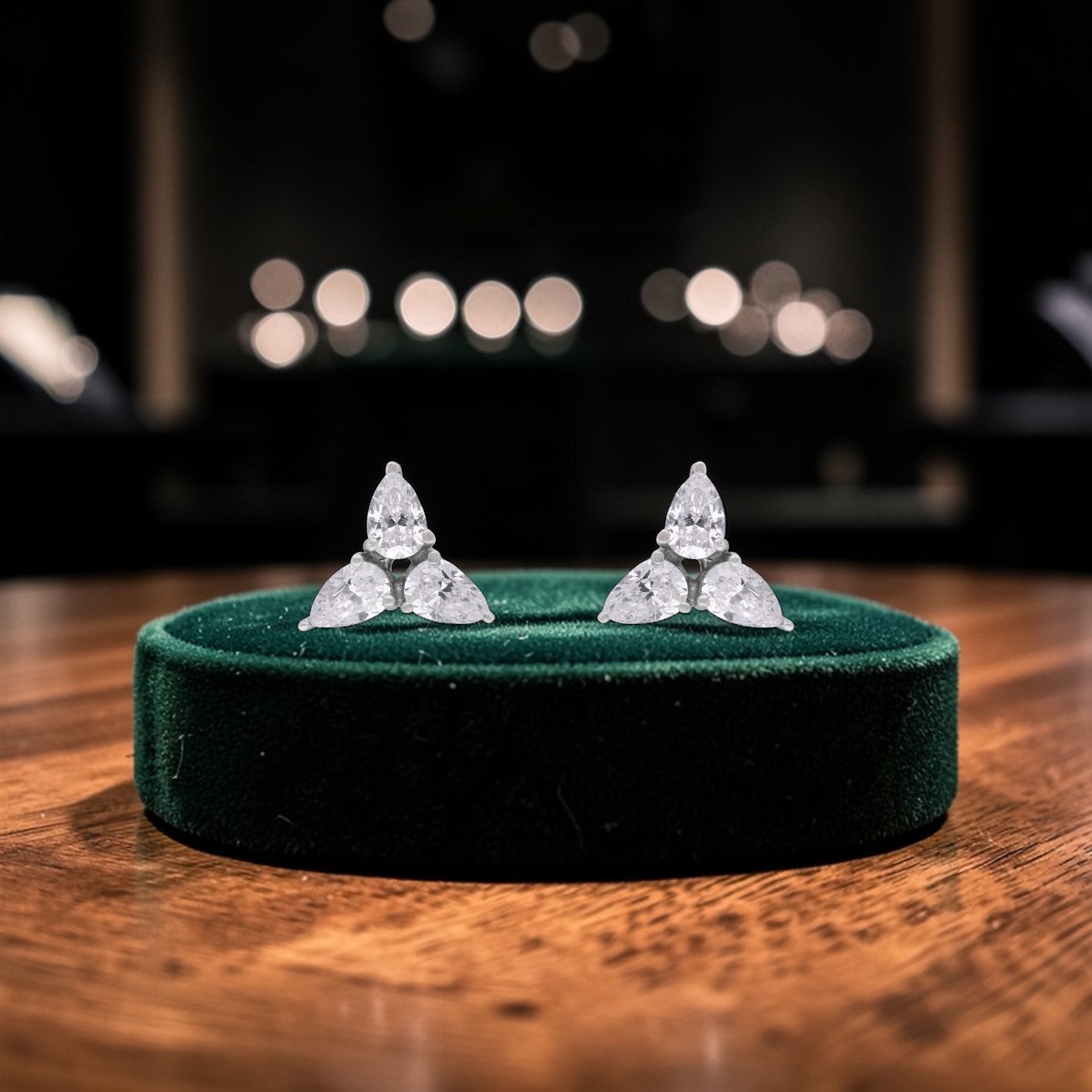 Trillion & Pear Cut Cubic Zirconia Cluster Stud Earrings in Sterling Silver | SKU: 0005757831, 0022628848, 0005750184, 0005750429