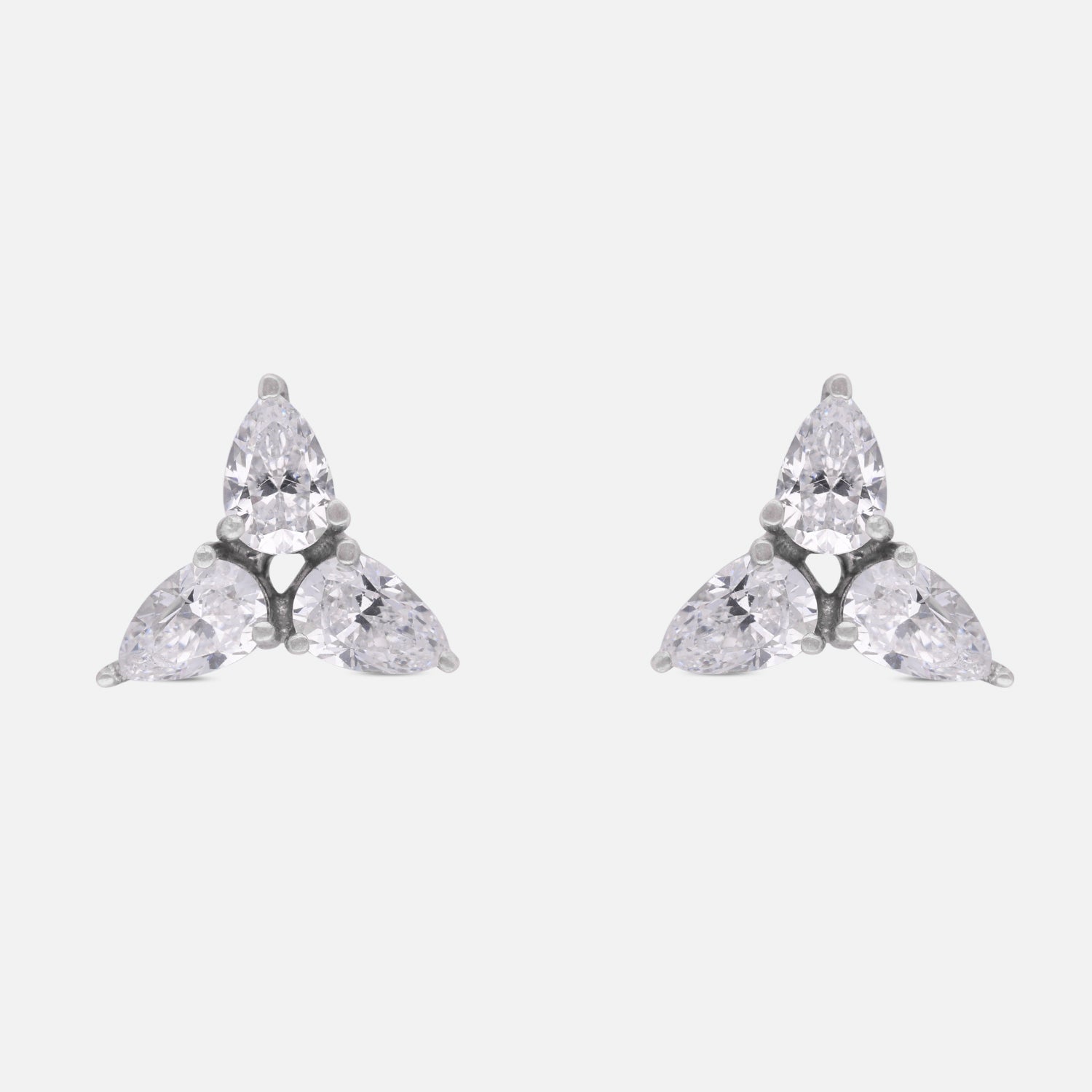 Trillion & Pear Cut Cubic Zirconia Cluster Stud Earrings in Sterling Silver | SKU: 0005757831, 0022628848, 0005750184, 0005750429