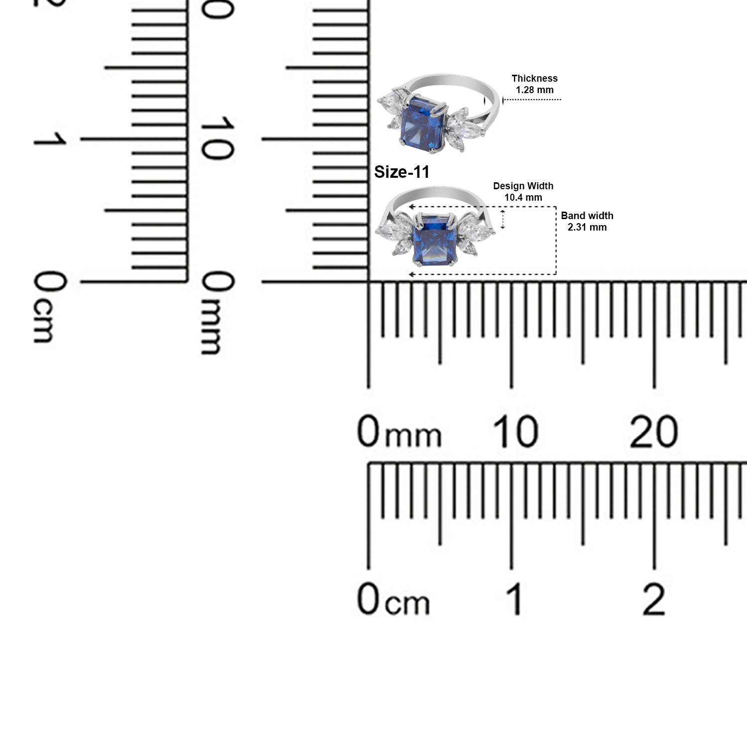 Elegant Sterling Silver Rectangular Blue Cubic Zirconia Ring with Marquise CZ Accents | SKU: 0005757961, 0005750597