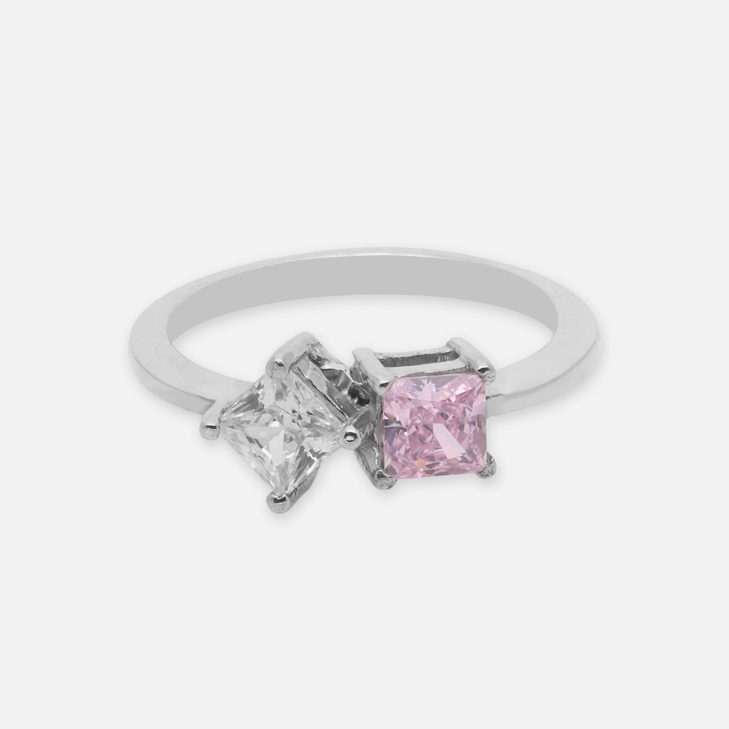 Sterling Silver Dual Tone Pink Cubic Zircon Open Ring | SKU: 0005758036, 0022629029