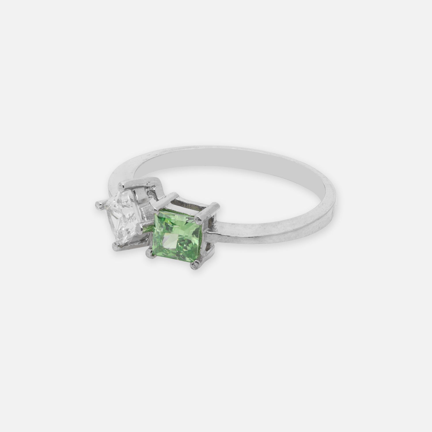 Sterling Silver Dual Tone Green Cubic Zircon Open Ring | SKU: 0005758043, 0022628985