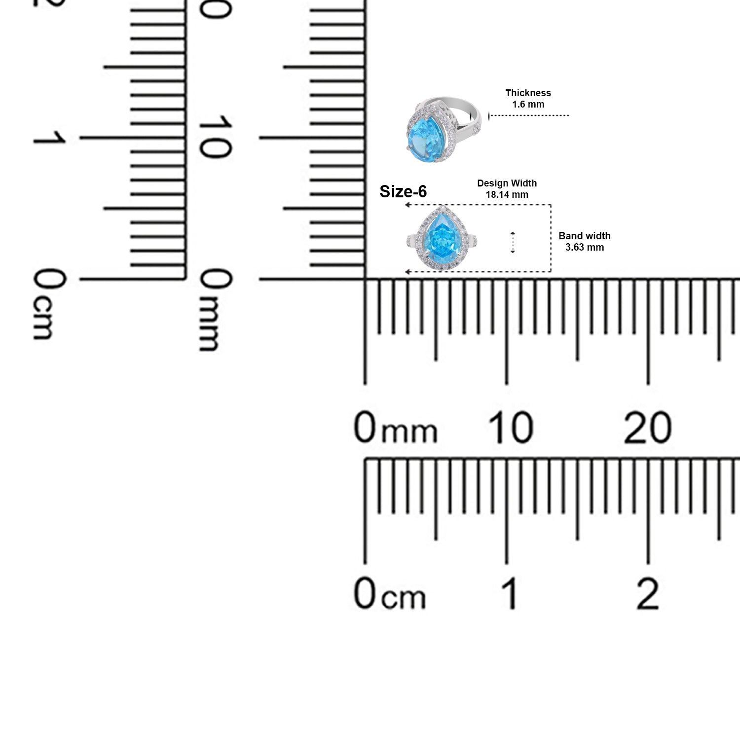 Sterling Silver Blue Cubic Zircon Pear Halo Statement Ring | SKU : 0005758210