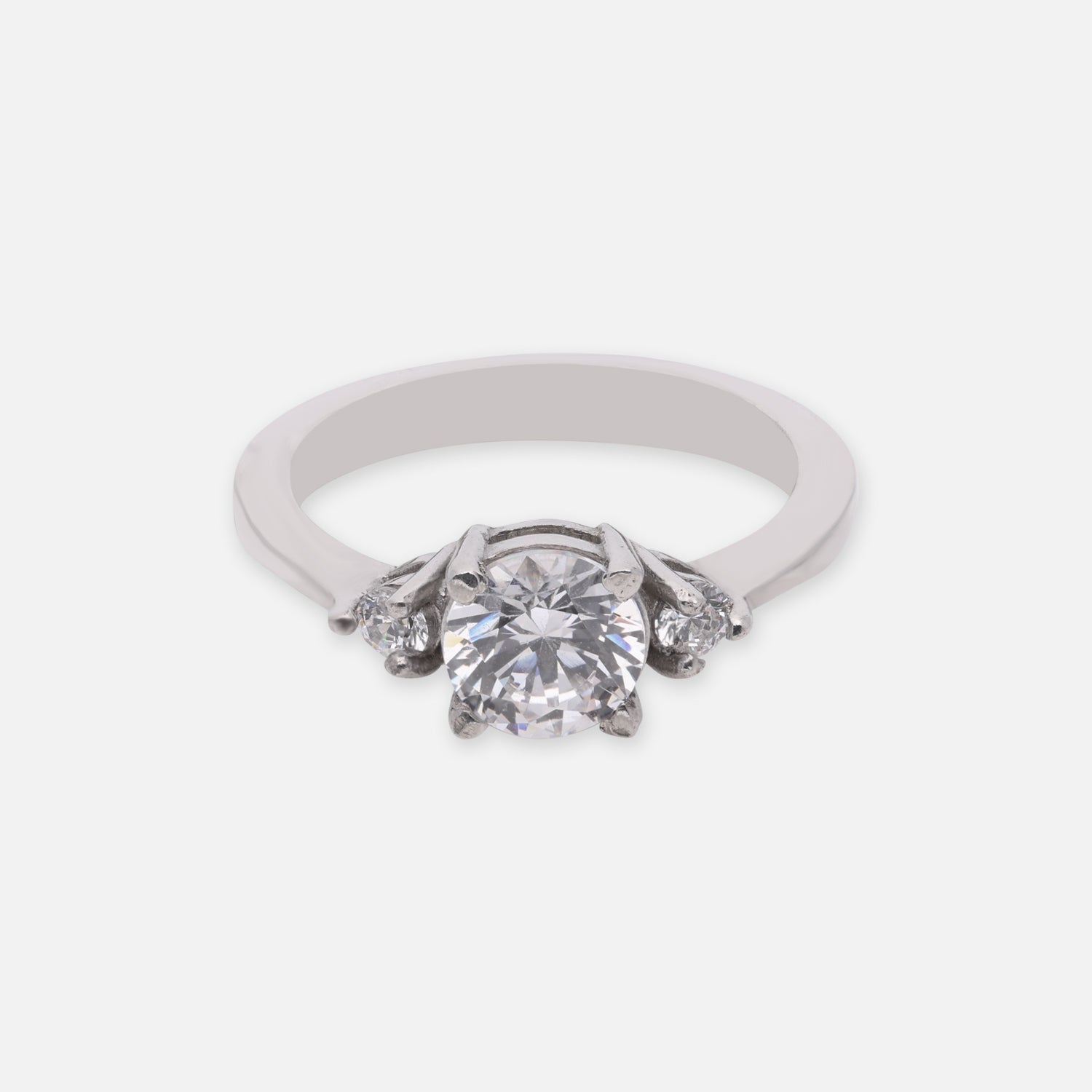 Classic Sterling Silver Solitaire Ring with Cubic Zirconia & Side Stone Accents | SKU: 0005758340, 0005758425, 0005758401, 0005758418, 0022629388, 0022629425, 0022629418, 0022629401, 0022629395