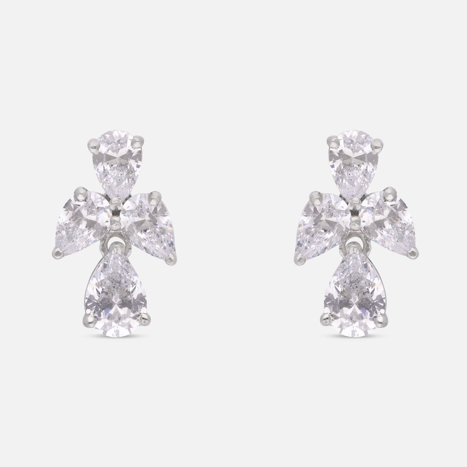 Sterling Silver Floral Cubic Zirconia Cluster Stud Earrings | SKU: 0005771905, 0005771929