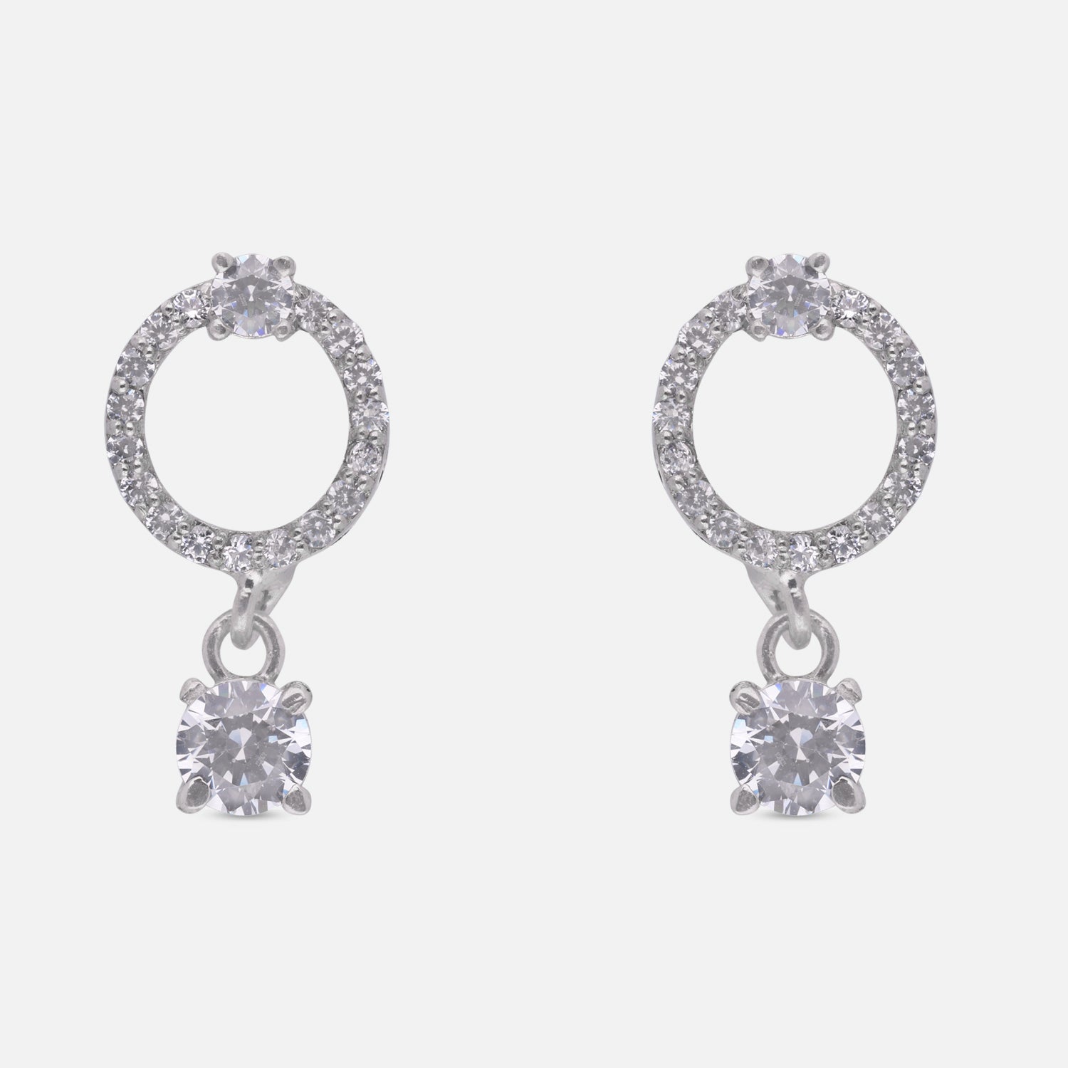 Sterling Silver Circular Halo Cubic Zirconia Drop Earrings| SKU: 0005771912, 0005771936