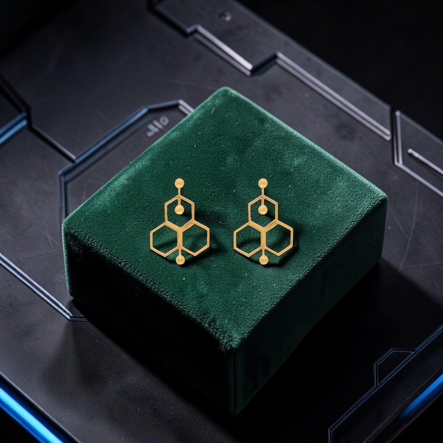 Sterling Silver Gold-Plated Molecular Hexagon Drop Earrings – Science Collection | SKU: 0022638588, 0022638595, 0022638571, 0022638540, 0022638557, 0005867523, 0005867530, 0005867547, 0005867554, 0005867561, 0005867578, 0005867585