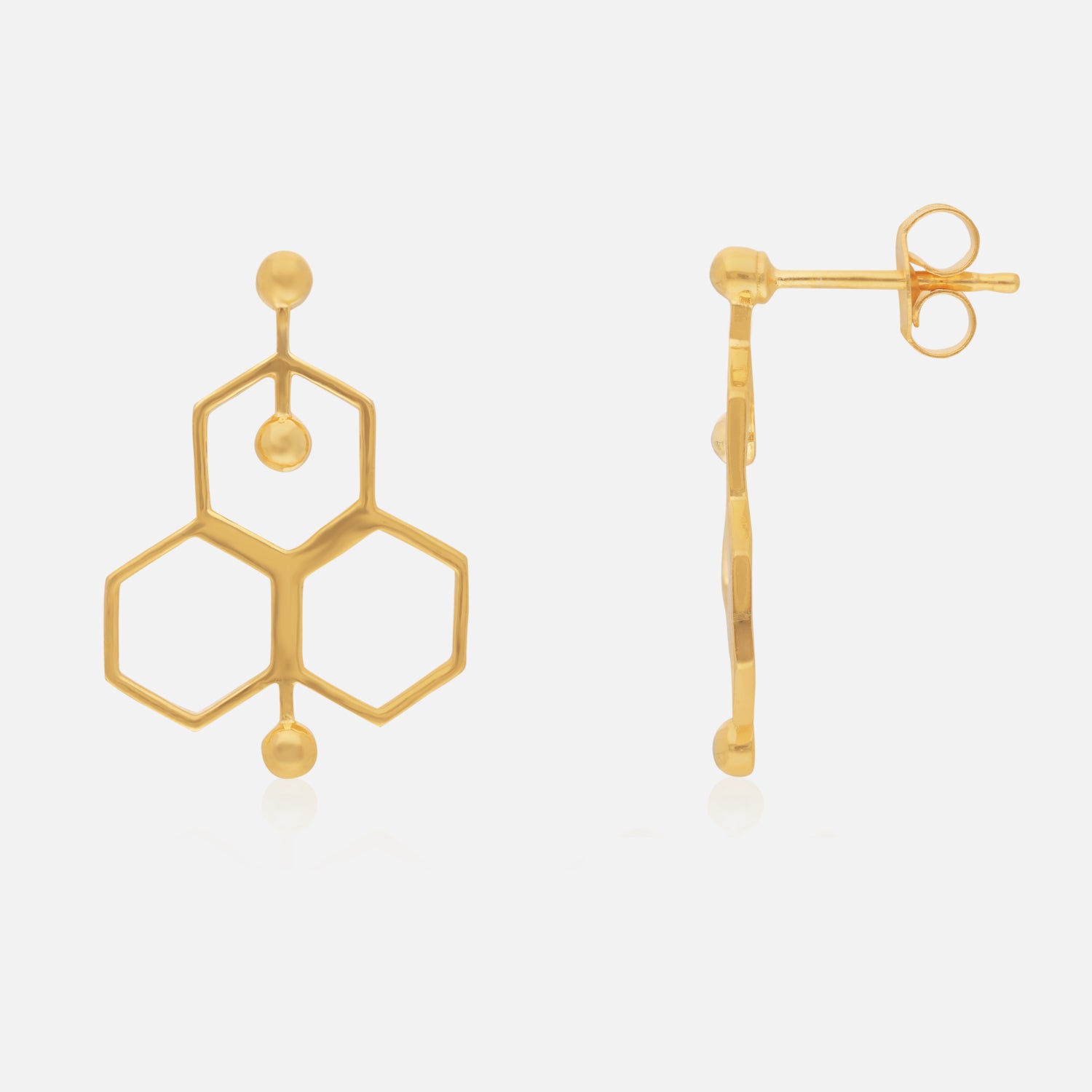 Sterling Silver Gold-Plated Molecular Hexagon Drop Earrings – Science Collection | SKU: 0022638588, 0022638595, 0022638571, 0022638540, 0022638557, 0005867523, 0005867530, 0005867547, 0005867554, 0005867561, 0005867578, 0005867585