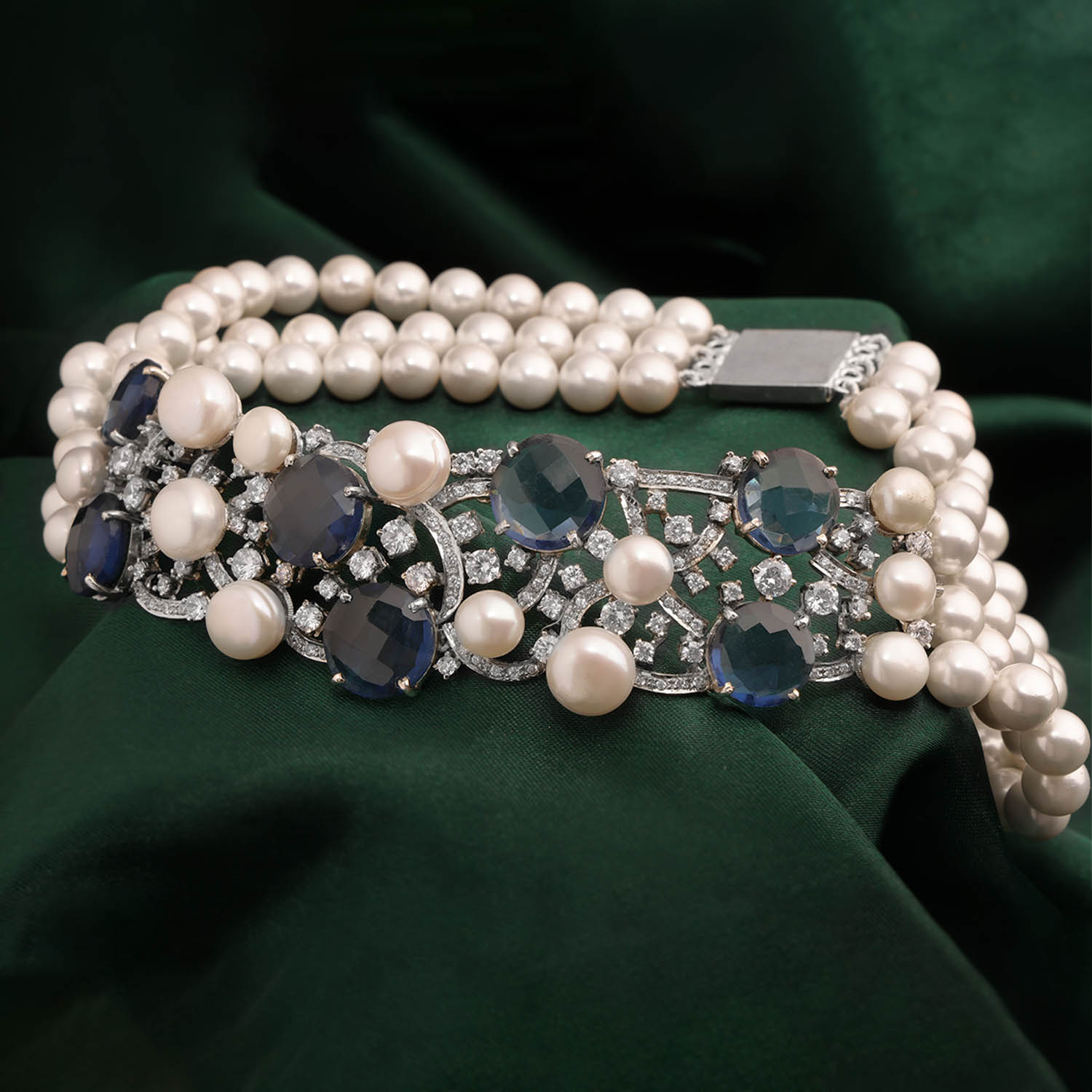 Blue Gemstone and Cubic Zirconia Pearl Bracelet | SKU: 0018721294 - crash.club by CKC