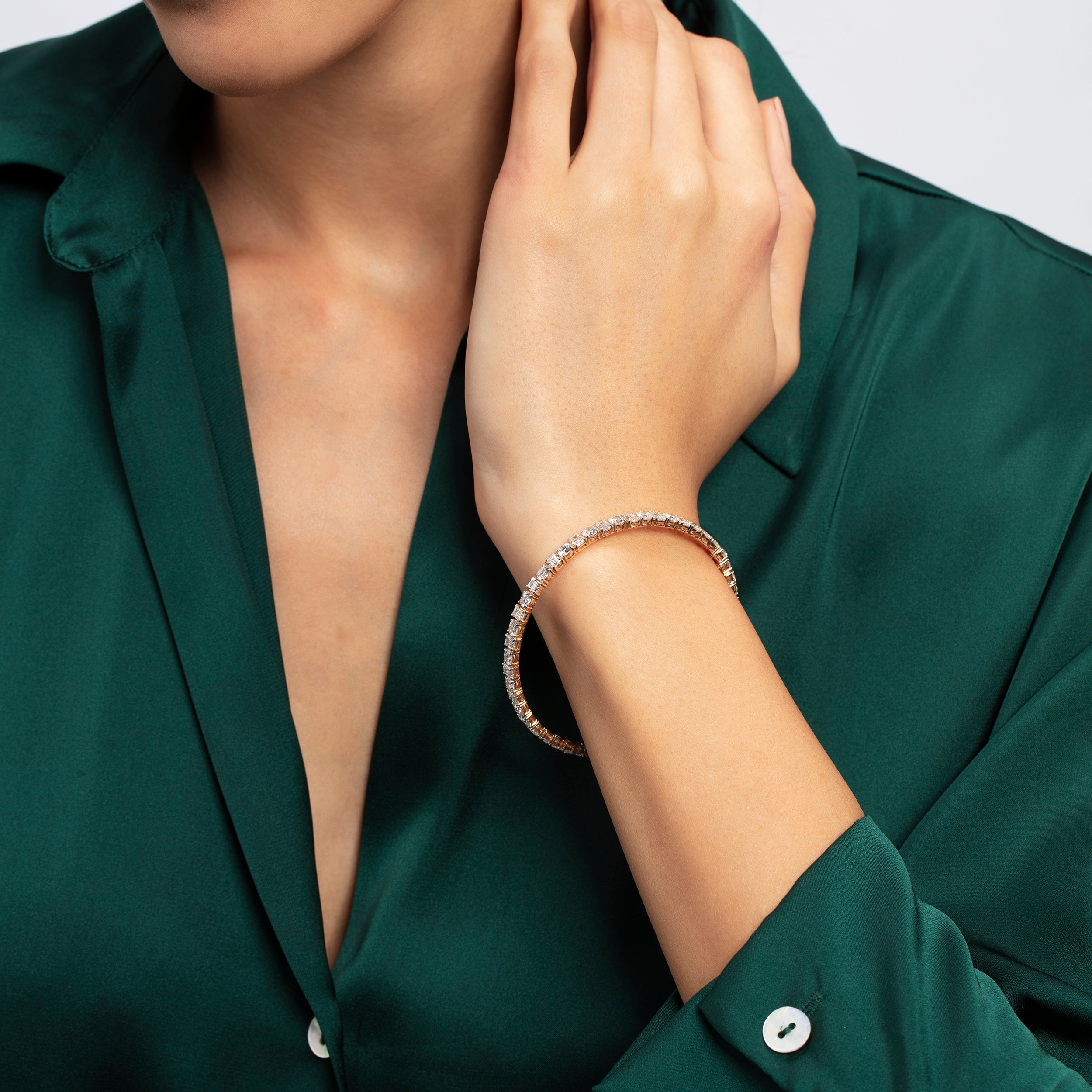 Emerald & Round Brillant 6.58 Carat & 6.66 Carat Lab-Grown Diamond Bracelet | SKU: 0019052021