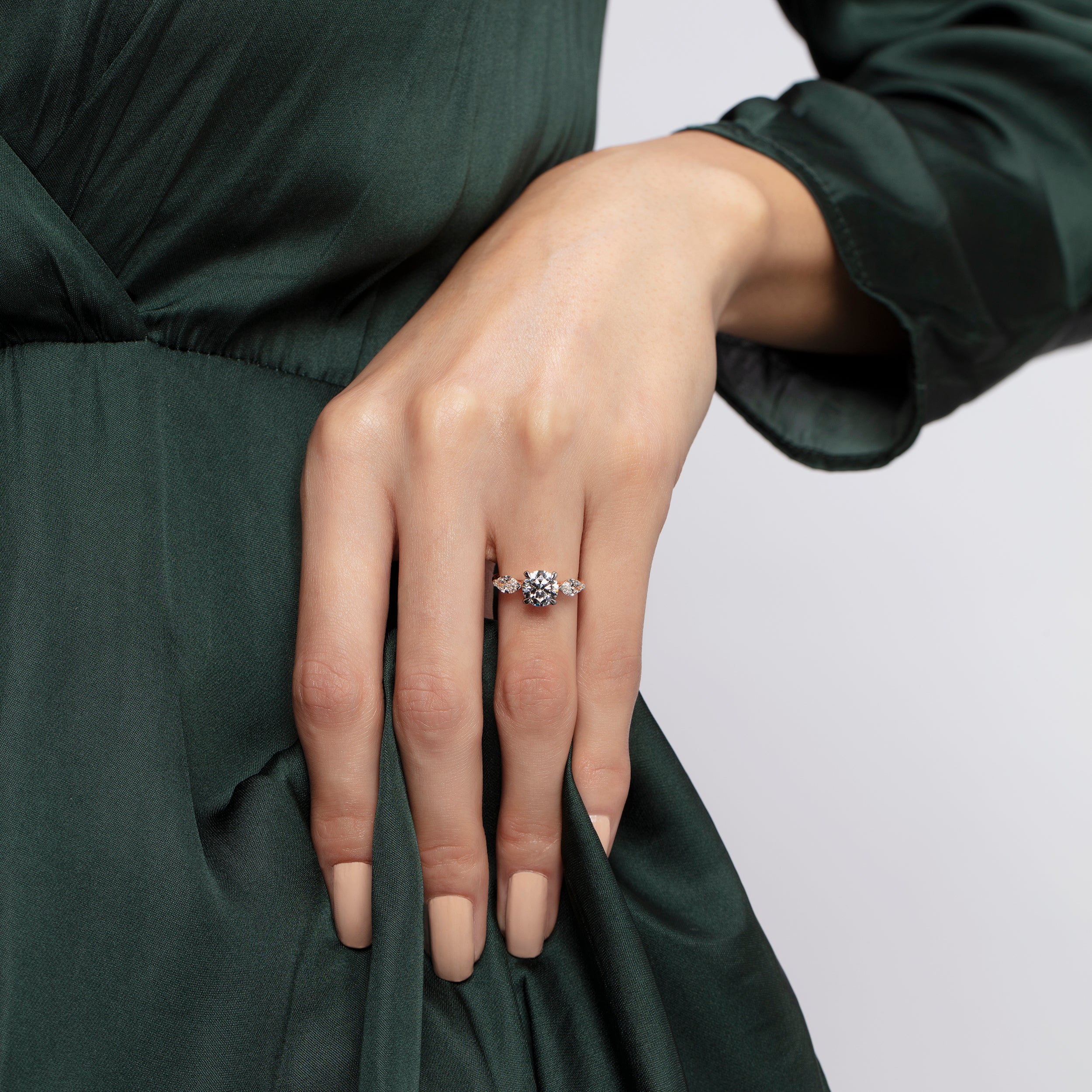 Round Brilliant & Marquise Cut 2.09 Carat Lab Grown Diamond Ring in Yellow Gold | SKU: 0019331188