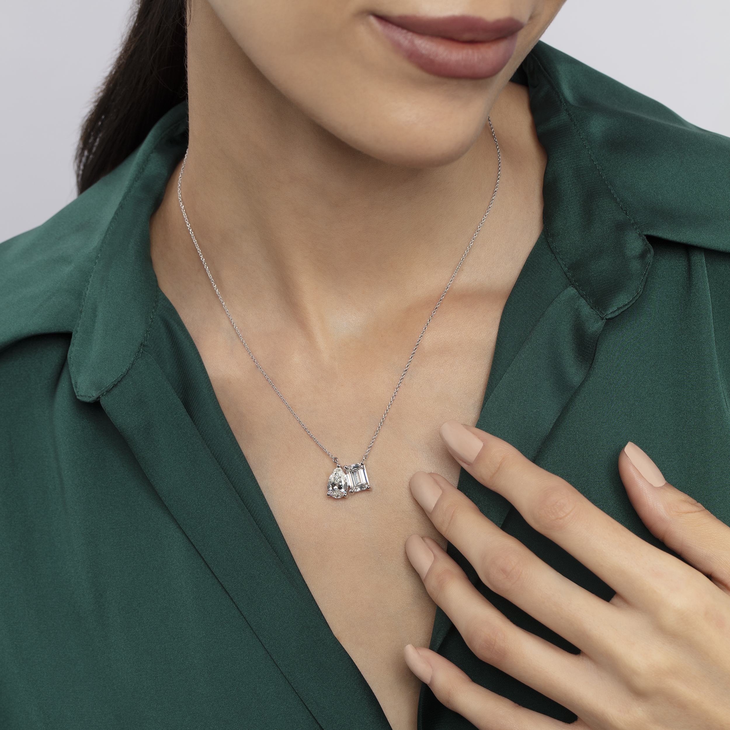 Emerald & Pear Cut 2.6 Carat & 2.03 Carat Lab Grown Diamond Pendant| SKU: 0019340715
