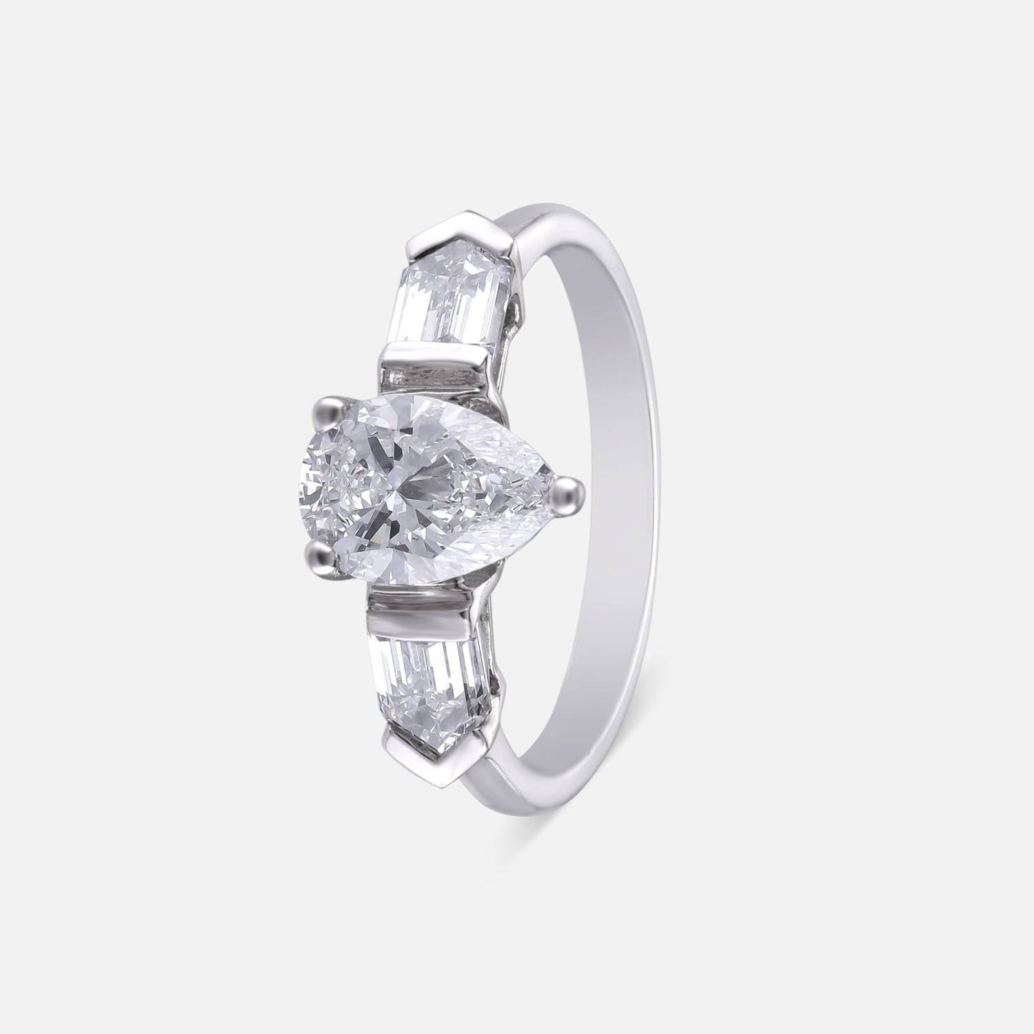 Pear & Baguette Cut 1.01 Carat & 0.74 Carat Lab Grown Solitaire Diamond Ring in White Gold | SKU : 0019512297