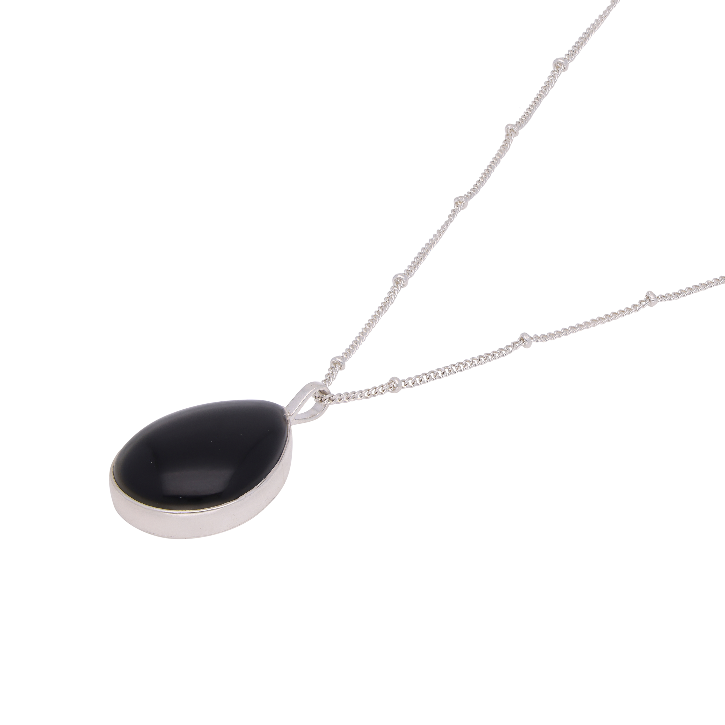 Sleek Onyx Oval Pendant on Sterling Silver Beaded Chain | SKU: 0019585963, 0019585888, 0019585895, 0019585949 - crash.club by CKC