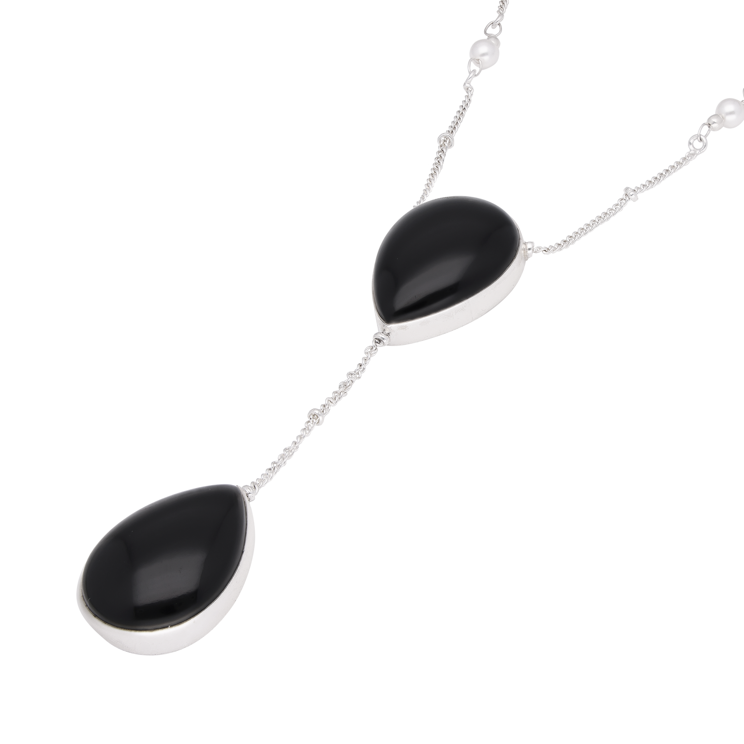 "Sophisticated Onyx Teardrop and Sterling Silver Beaded Necklace | SKU: 0019586106, 0019585970, 0019586069, 0019586083 - crash.club by CKC