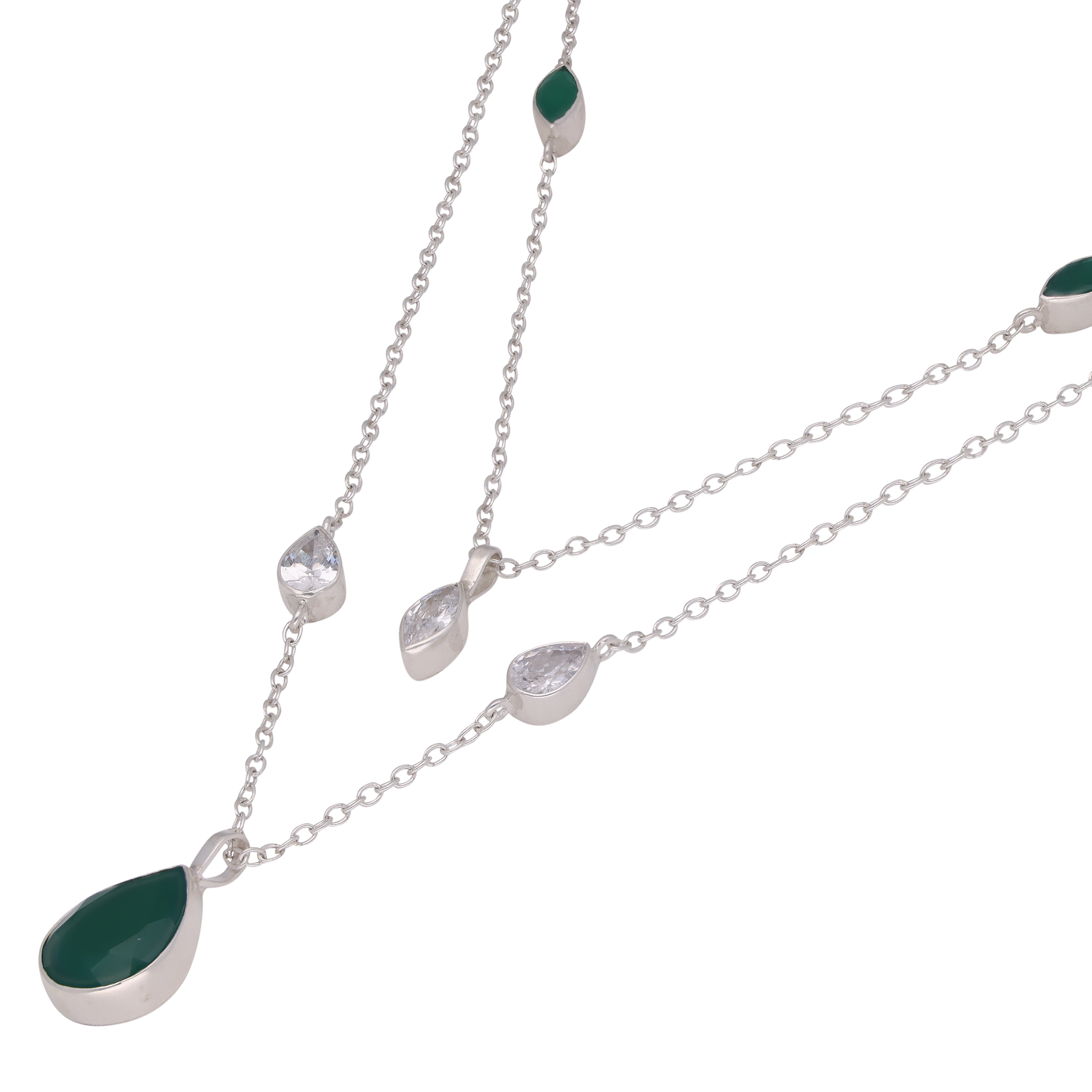 Dual-Strand Gold Necklace Emerald Silver Pendant | SKU: 0019586359, 0019586373, 0019586298, 0019586311, 0019586328, 0019586335, 0019586342, 0019586304, 0019586366, 0019586380