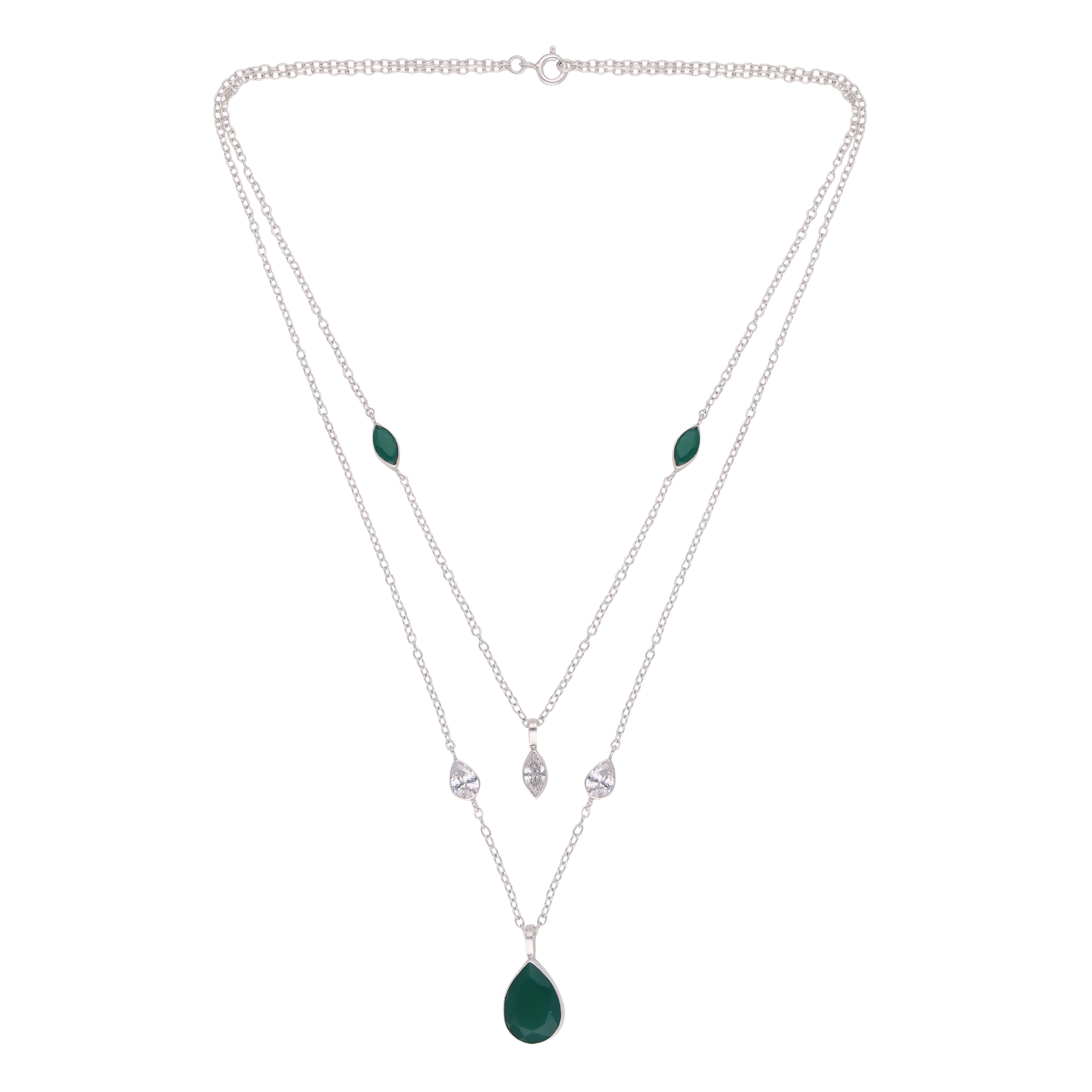 Dual-Strand Gold Necklace Emerald Silver Pendant | SKU: 0019586359, 0019586373, 0019586298, 0019586311, 0019586328, 0019586335, 0019586342, 0019586304, 0019586366, 0019586380