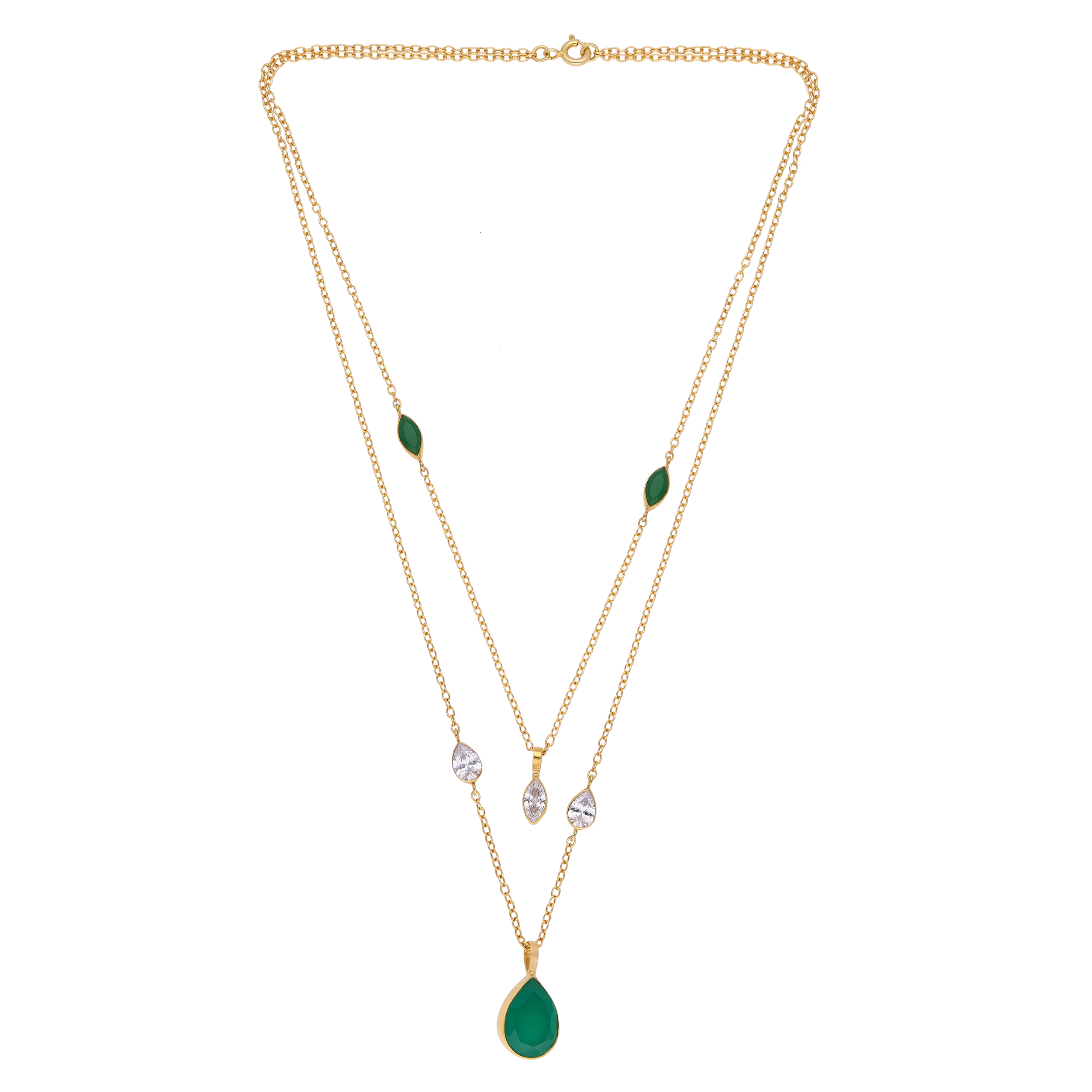 Dual-Strand Gold Necklace Emerald Silver Pendant | SKU: 0019586359, 0019586373, 0019586298, 0019586311, 0019586328, 0019586335, 0019586342, 0019586304, 0019586366, 0019586380