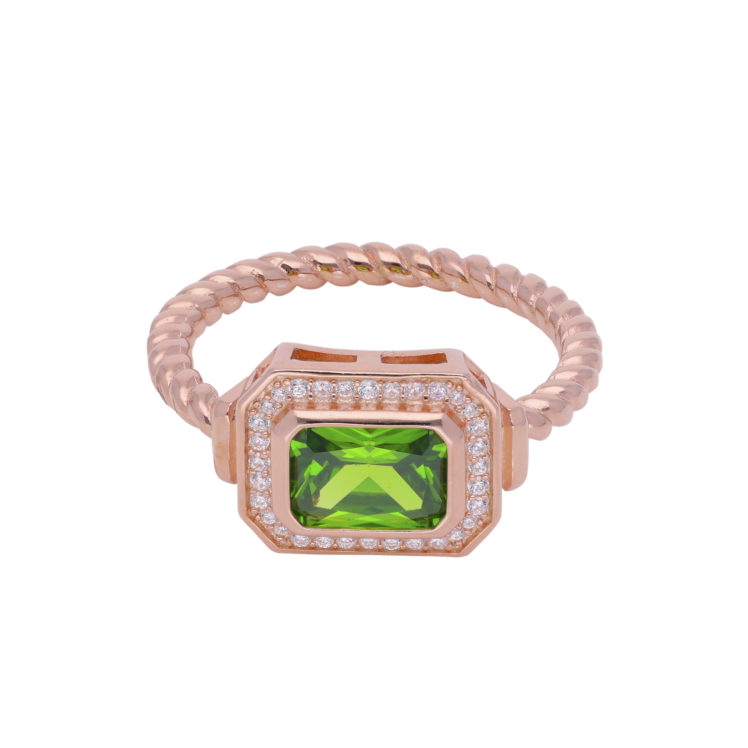 Green Stone Elegance : Sterling Silver Rose Gold Ring | SKU : 0019890777, 0003114636 - crash.club by CKC